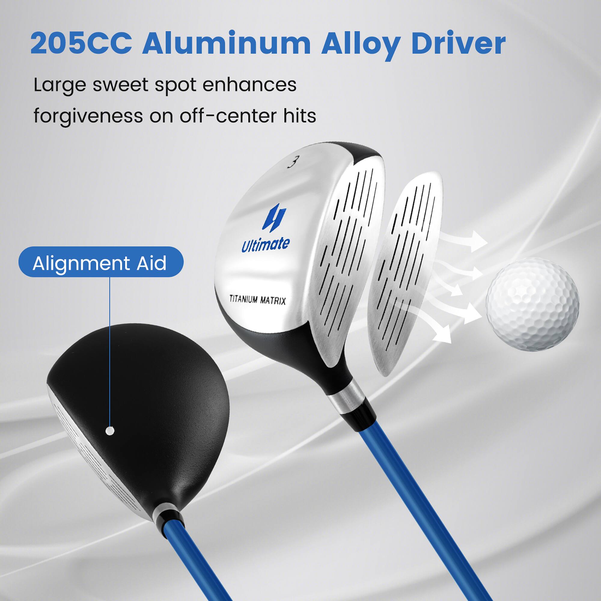 205CC Aluminum Alloy Driver  
Large sweet spot enhances forgiveness on off-center hits  
Alignment Aid  
Ultimate  
TITANIUM MATRIX