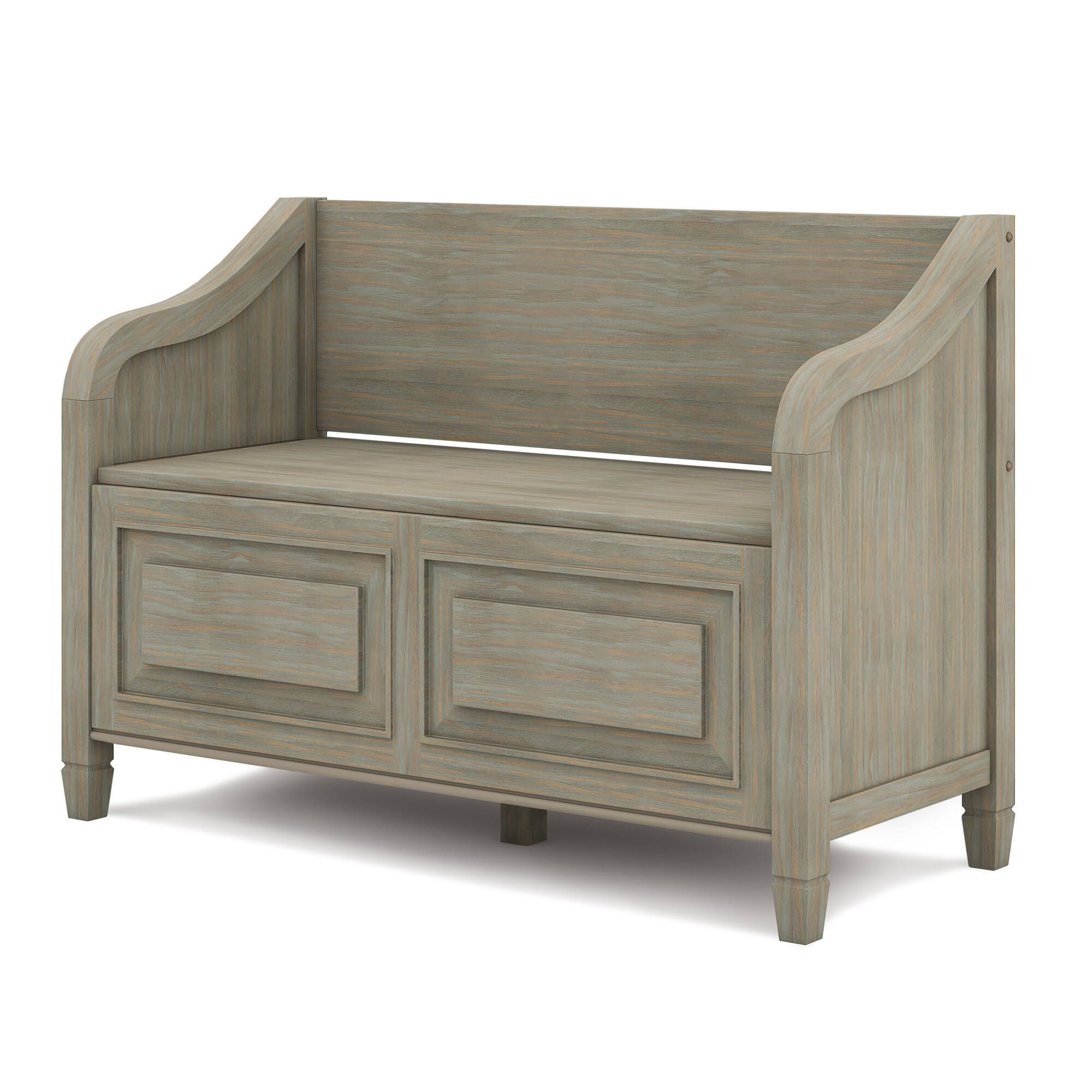 Angle. Simpli Home - Connaught Entryway Storage Bench - Distressed Grey.