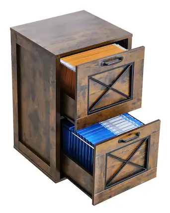 Front. VEVOR - 2 Drawer File Cabinet, Vertical Filing Storage Cabinets for Home Office, Heavy-Duty Cabinet - Burnt Wood.