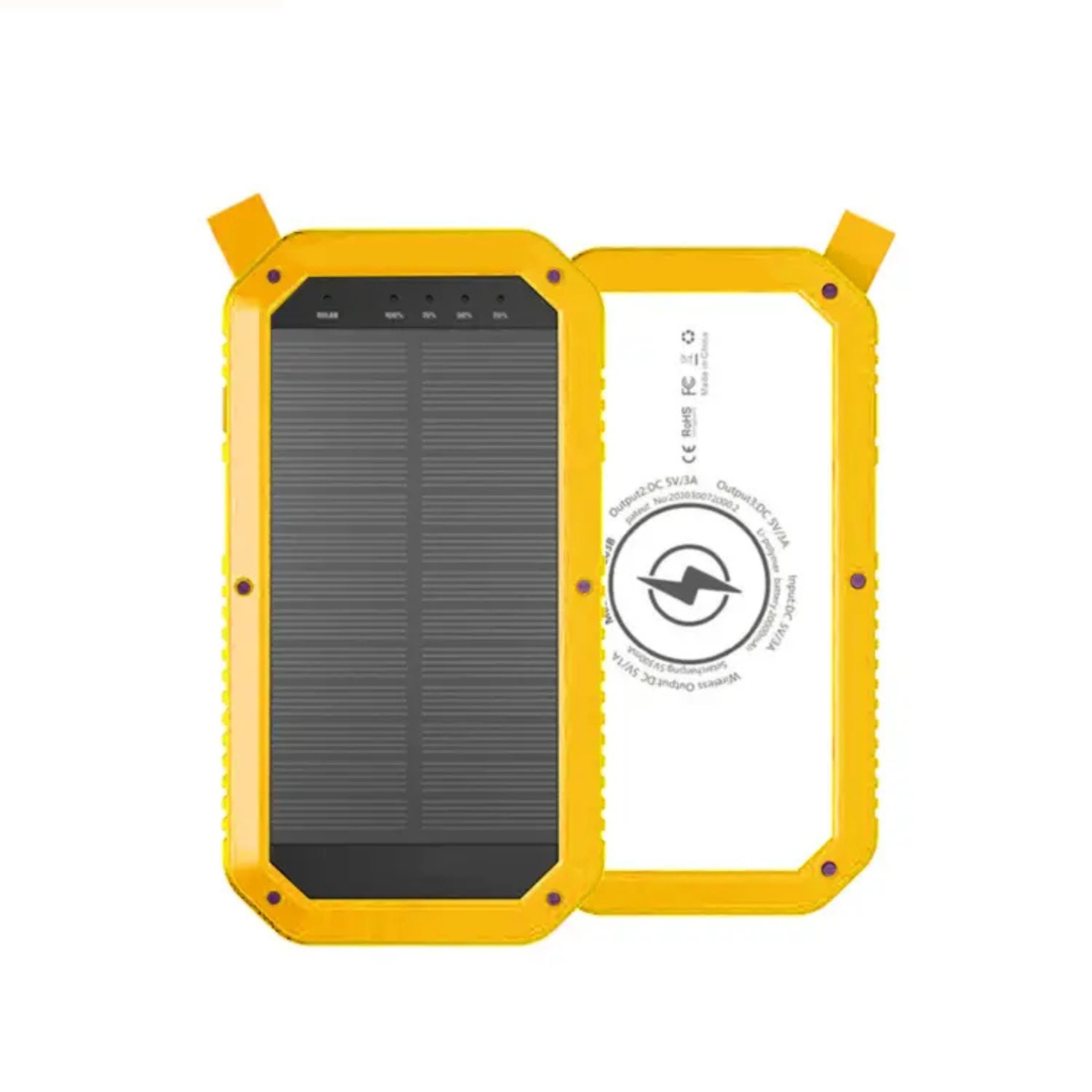 Kitcheniva - Mini Solar Power Bank 10,000mAh Wireless Charging With LED Flood Light - Yellow