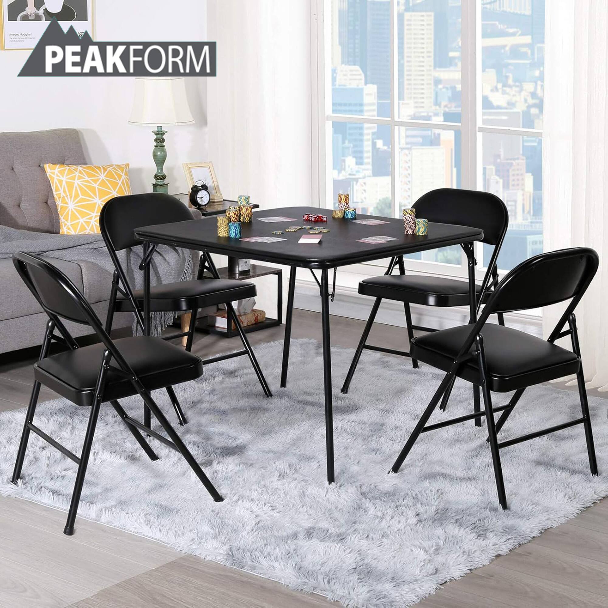 Alt View 2. Peakform - Peakform 5 Piece Folding Vinyl Tables and Chairs for Home Use and Indoor Spaces - black.