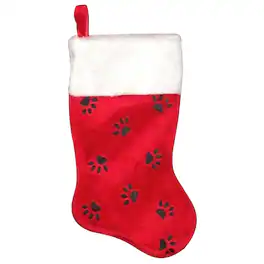 Dyno - Red/White/Black Paw Print Christmas Stocking 16 in. (Case of 6) - Black|Red|White