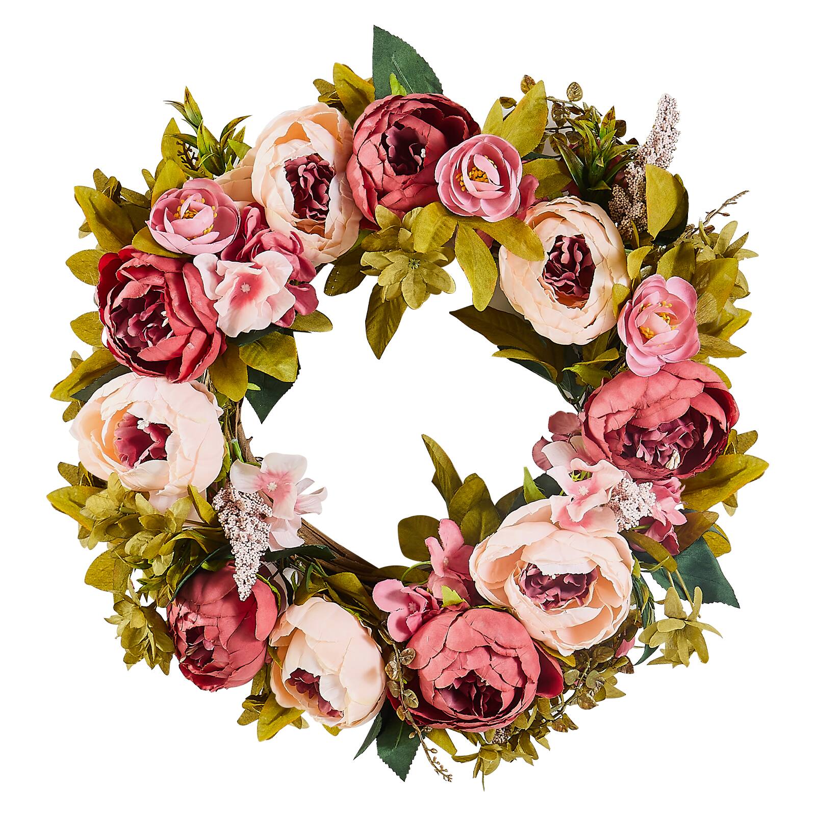 Alt View 5. VEVOR - Artificial Decorative Wreath, 19 in, Pink, Decorated with Peonies, Hydrangeas, Babysbreath, Year Round Wreath - Pink.