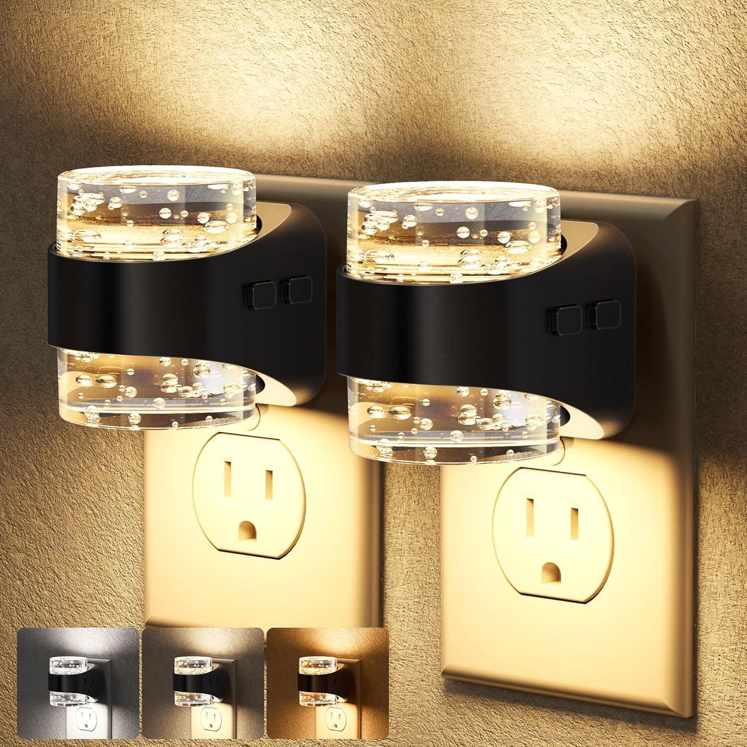 Front. FINEAK - LED Night Light Plug into Wall (2 Pack) Dimmable Night Light - Black.