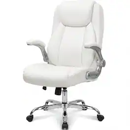 Celtoss - Executive Office Chair, Ergonomic High Back Faux Leather Chair with Lumbar Support & Swivel Rolling Wheels - White