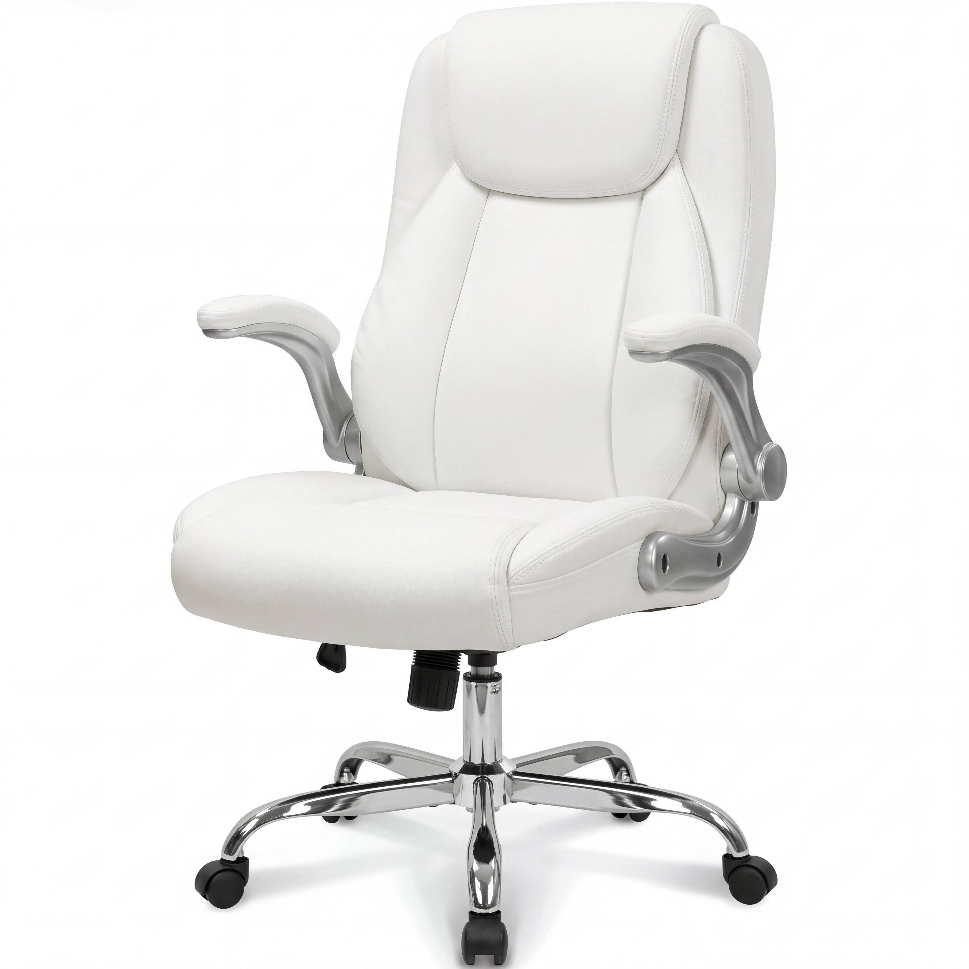 Celtoss - Executive Office Chair, Ergonomic High Back Faux Leather Chair with Lumbar Support & Swivel Rolling Wheels - White