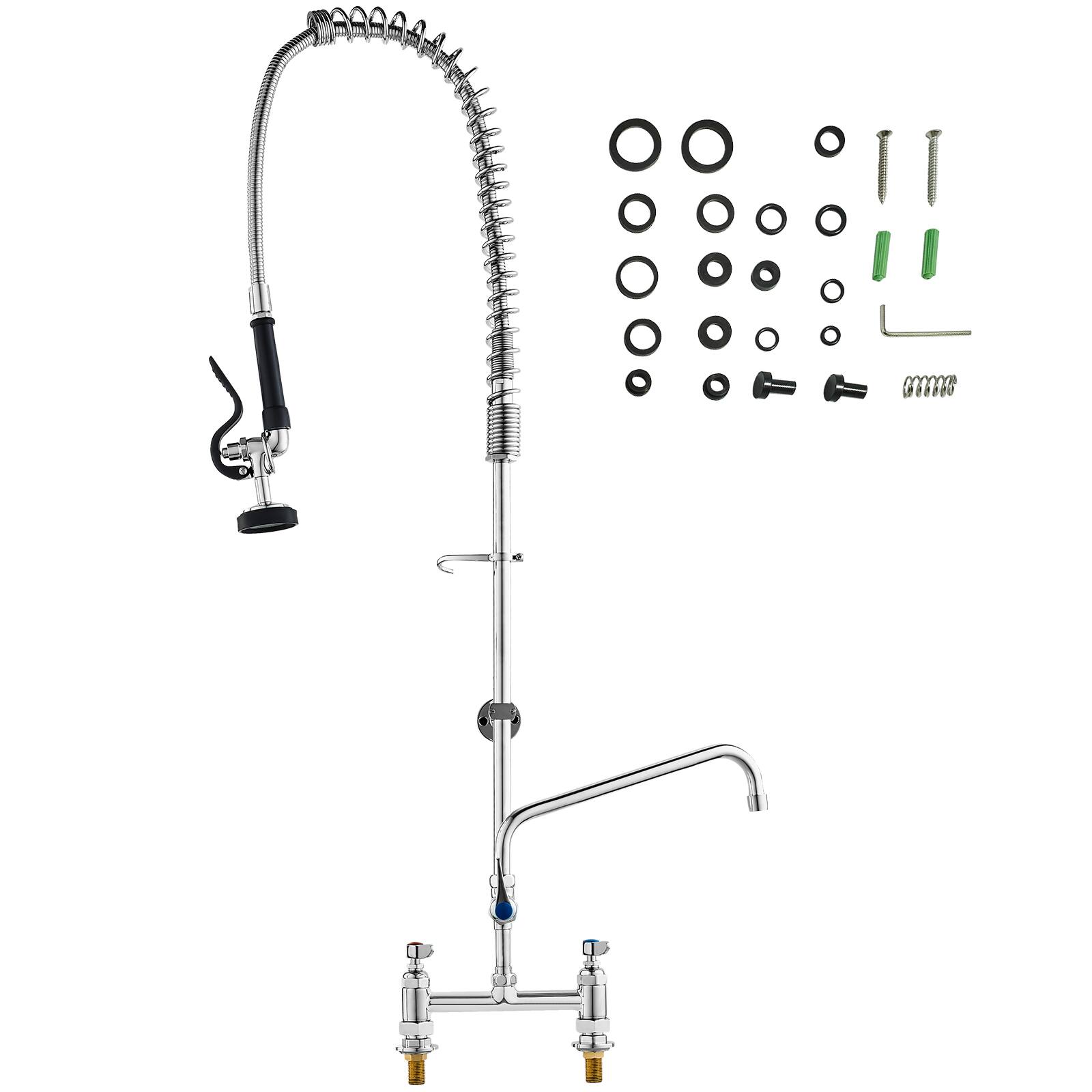 Alt View 5. VEVOR - Industrial Sink Faucet, 44" Tall, 8" Install Space, 12" Rotating Spout, Surface Mount, Brass-Made - Silver.