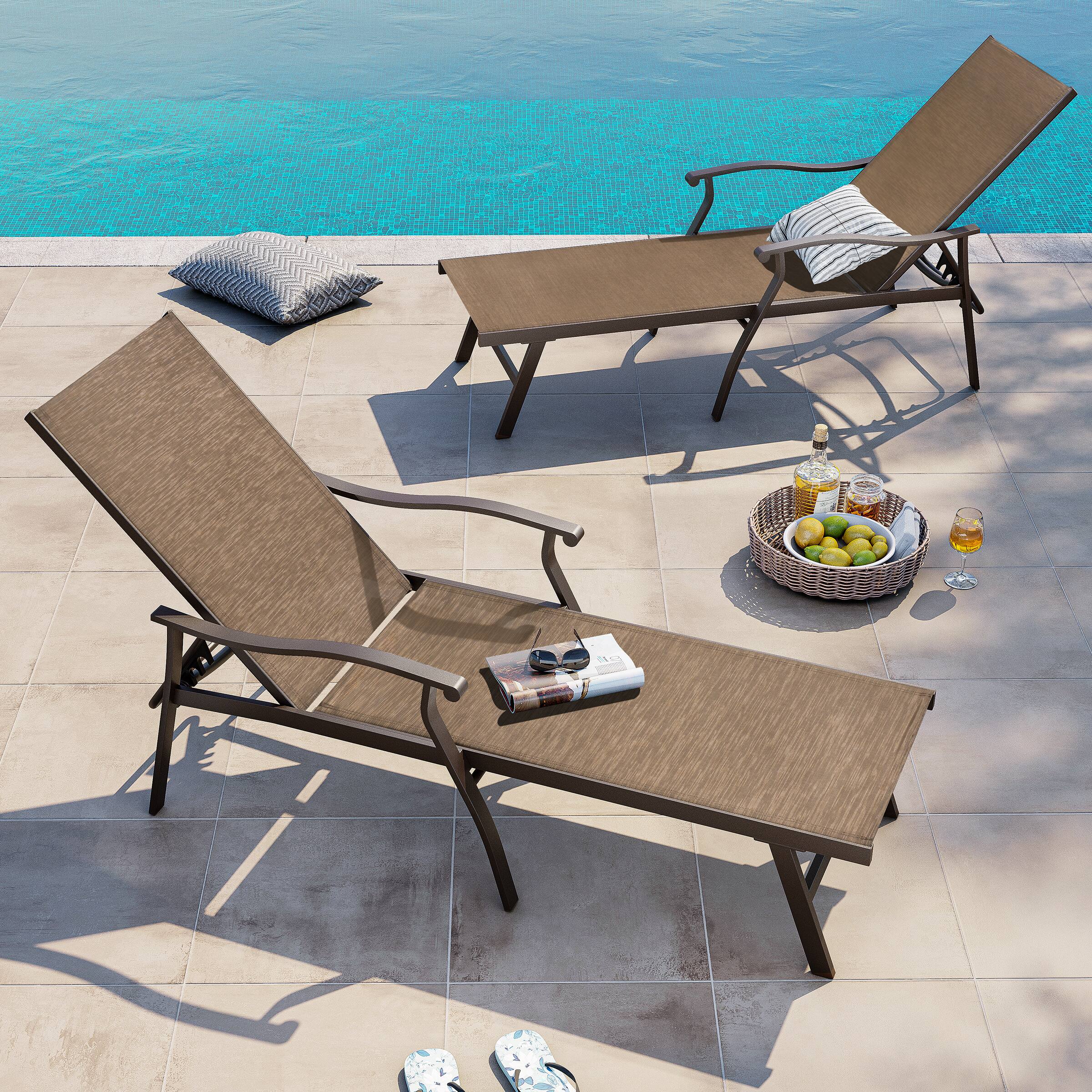 Back. Crestlive Products - Crestlive Products Outdoor Recliner All Weather Aluminum Adjustable Chaise Lounge Chair with Arms - Brown.