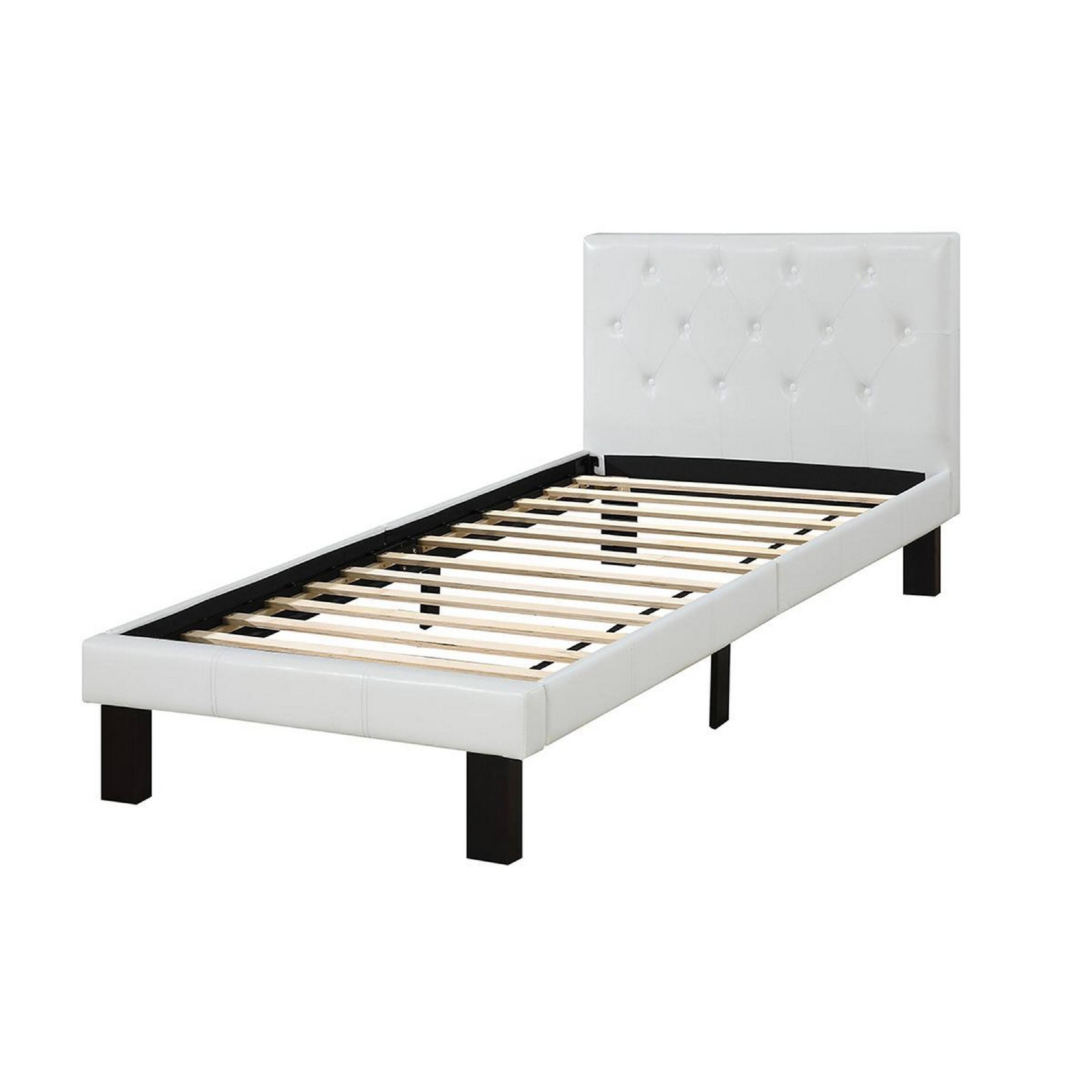 Alt View 1. Manhattan Lane - Faux Leather Upholstered Twin size Bed With tufted Headboard - White.