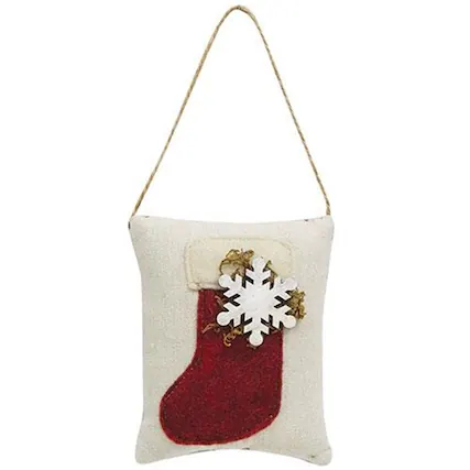 Front. BreeBe - *Christmas Stocking Pillow Ornament - White, Red.