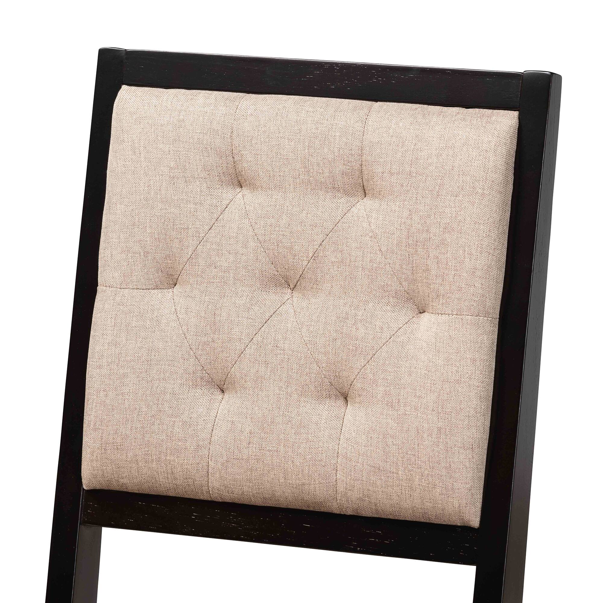 Back. Baxton Studio - Gideon Modern Fabric Upholstered and Finished Wood 2-Piece Dining Chair Set - Sand/Dark Brown.