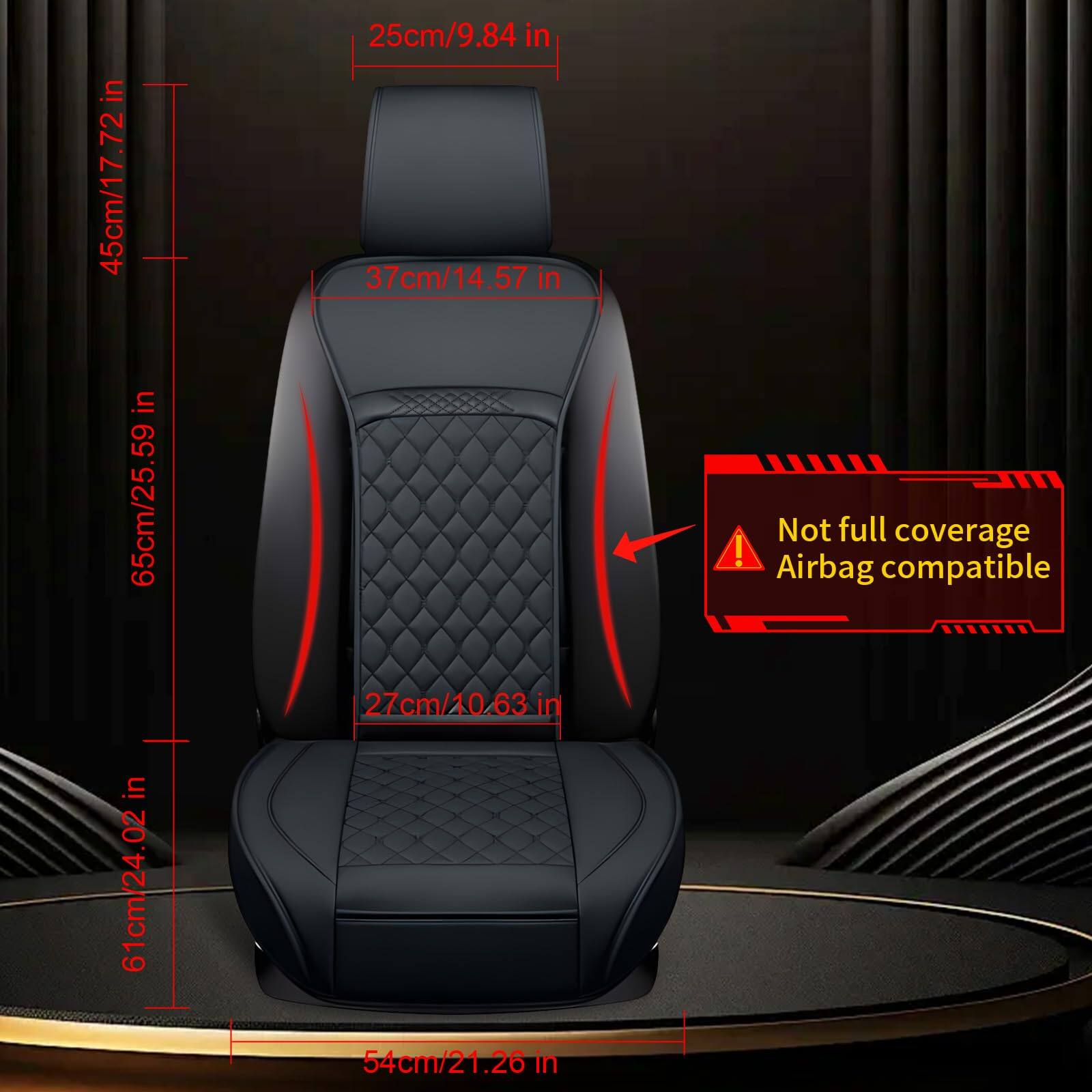 - 45cm/17.72 in
- 65cm/25.59 in
- 25cm/9.84 in
- 37cm/14.57 in
- 61cm/24.02 in
- 27cm/10.63 in
- 54cm/21.26 in
- 16cm/6.26 in

Not full coverage
Airbag compatible