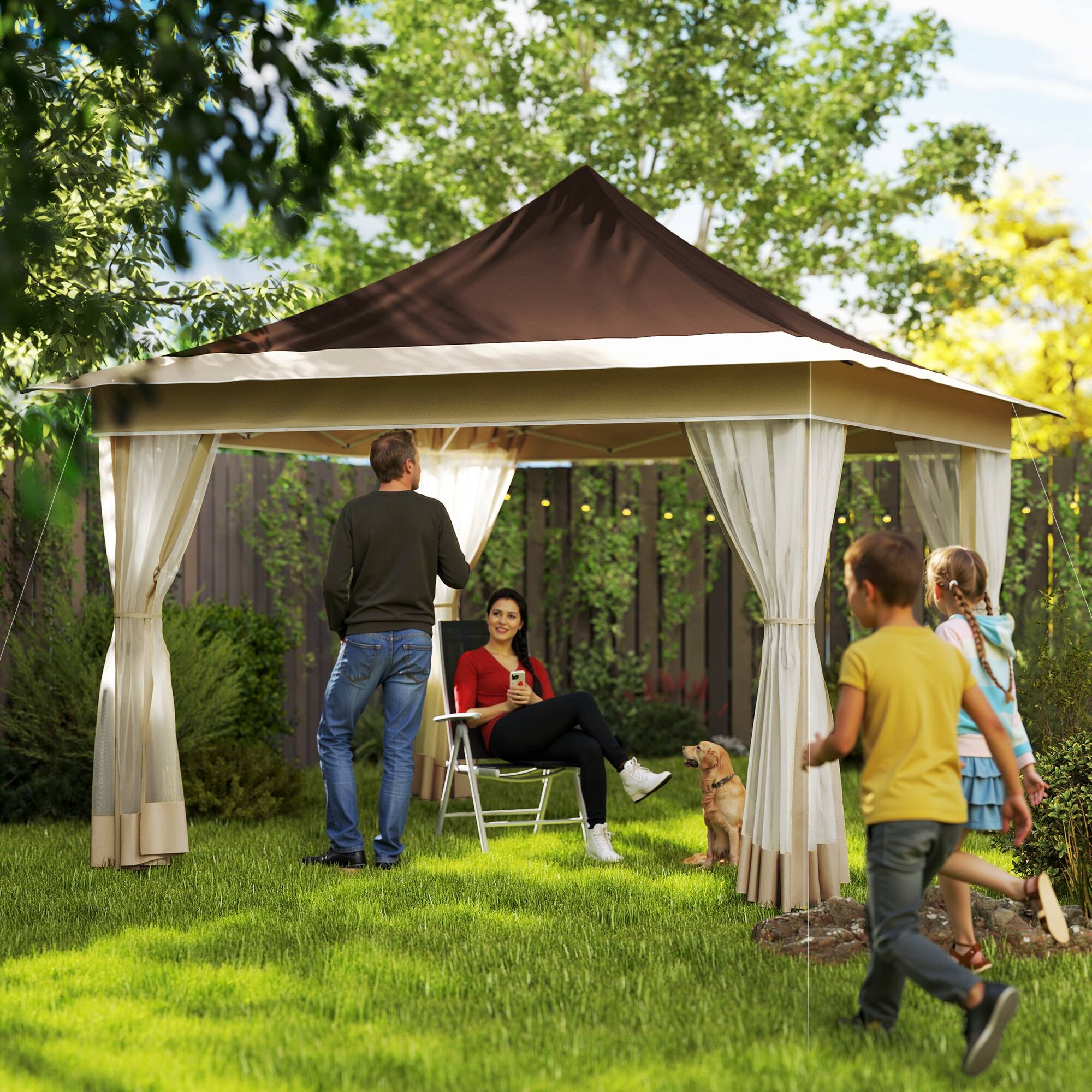 Alt View 1. Outsunny - 12 x 12 ft. Pop Up Canopy Tent with Mesh Netting, UPF50+ Instant Sun Shelter with Carry Bag - Brown.