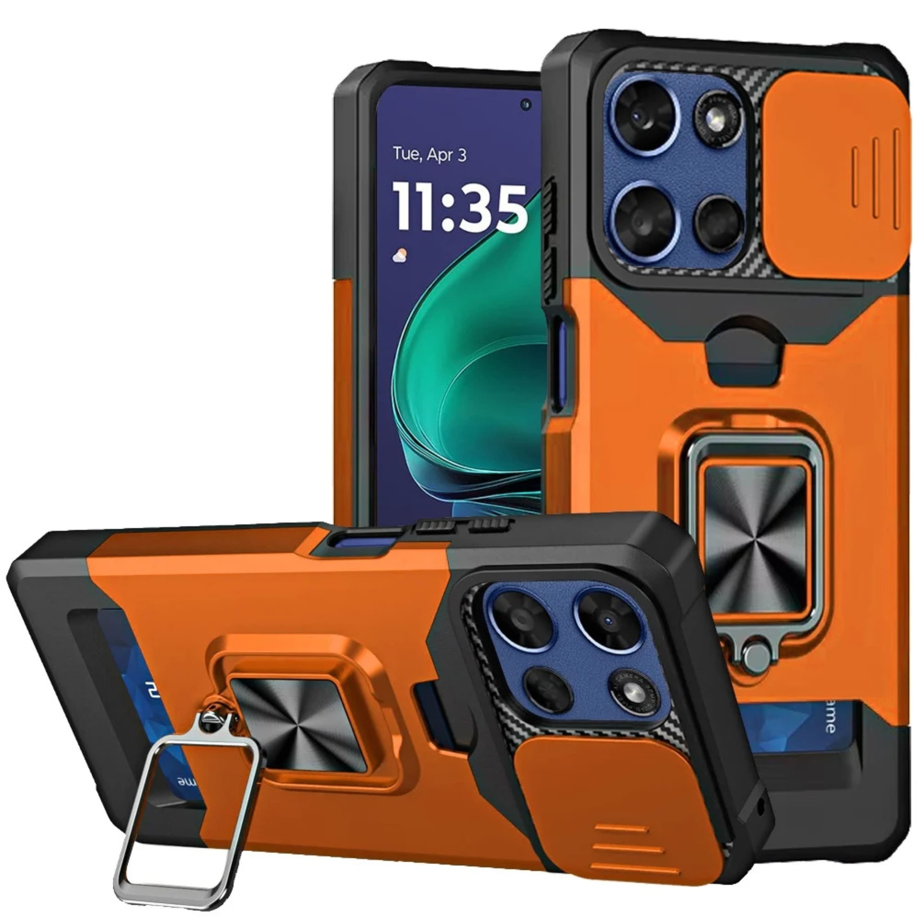 Kitcheniva - Magnetic Ring Stand Case For Moto G Stylus 2025 2026 With Card Holder And Camera Lens Cover - Orange
