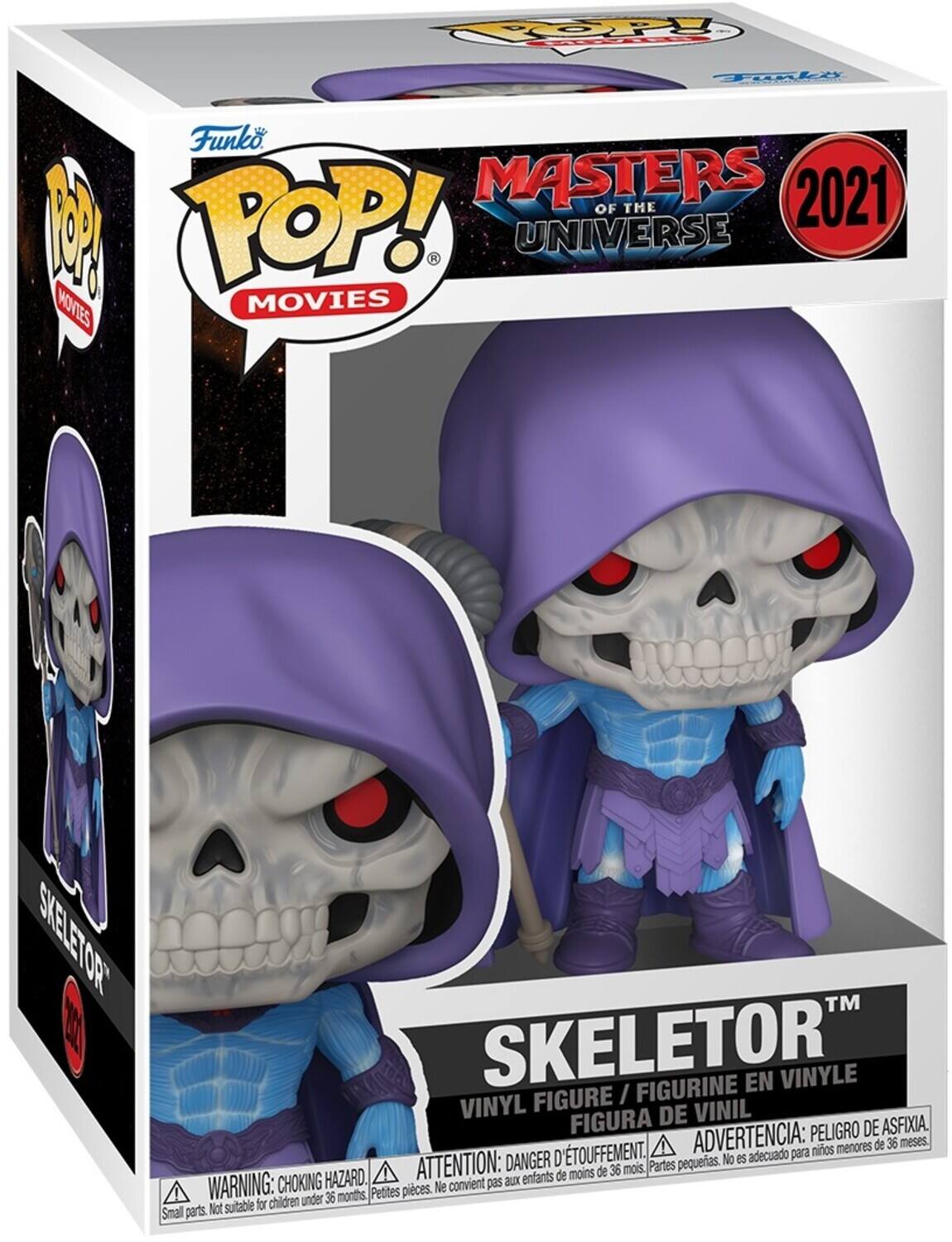 Copy N Funko POP! Masters of the Universe 2021 Movies Skeletor™ Vinyl Figure / Figurine en Vinyle / Figura de Vinil. Peligro de asfixia. D'asphyxie. Advertencia: adecuado para niños menores de 36 meses. Danger d'étouffement. Attention: aux enfants de moins de 36 mois. Warning: Choking hazard. Small parts. Not suitable for children under 36 months.
