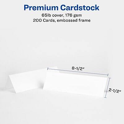 Premium Cardstock  
65lb cover, 176 gsm  
200 Cards, embossed frame  
8-1/2" x 2-1/2"
