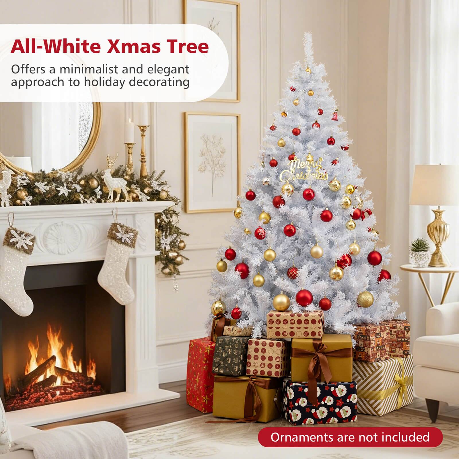 All-White Xmas Tree  
Offers a minimalist and elegant approach to holiday decorating  

Ornaments are not included