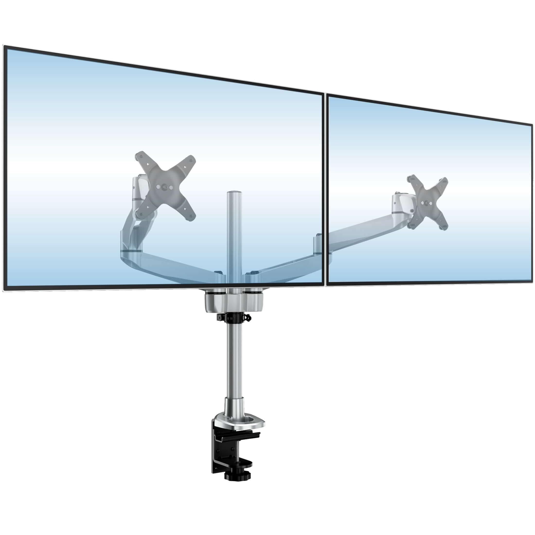Alt View 7. Mount-It! - CLiX Series Dual Wide Adjustable Monitor Desk Mount – Full Motion Dual Arm for Two 13"-32" Screens, Silver - Silver.