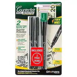 Dri Mark - Dual Detector Counterfeit Pens with UV LED Cap, Black - Black/Green