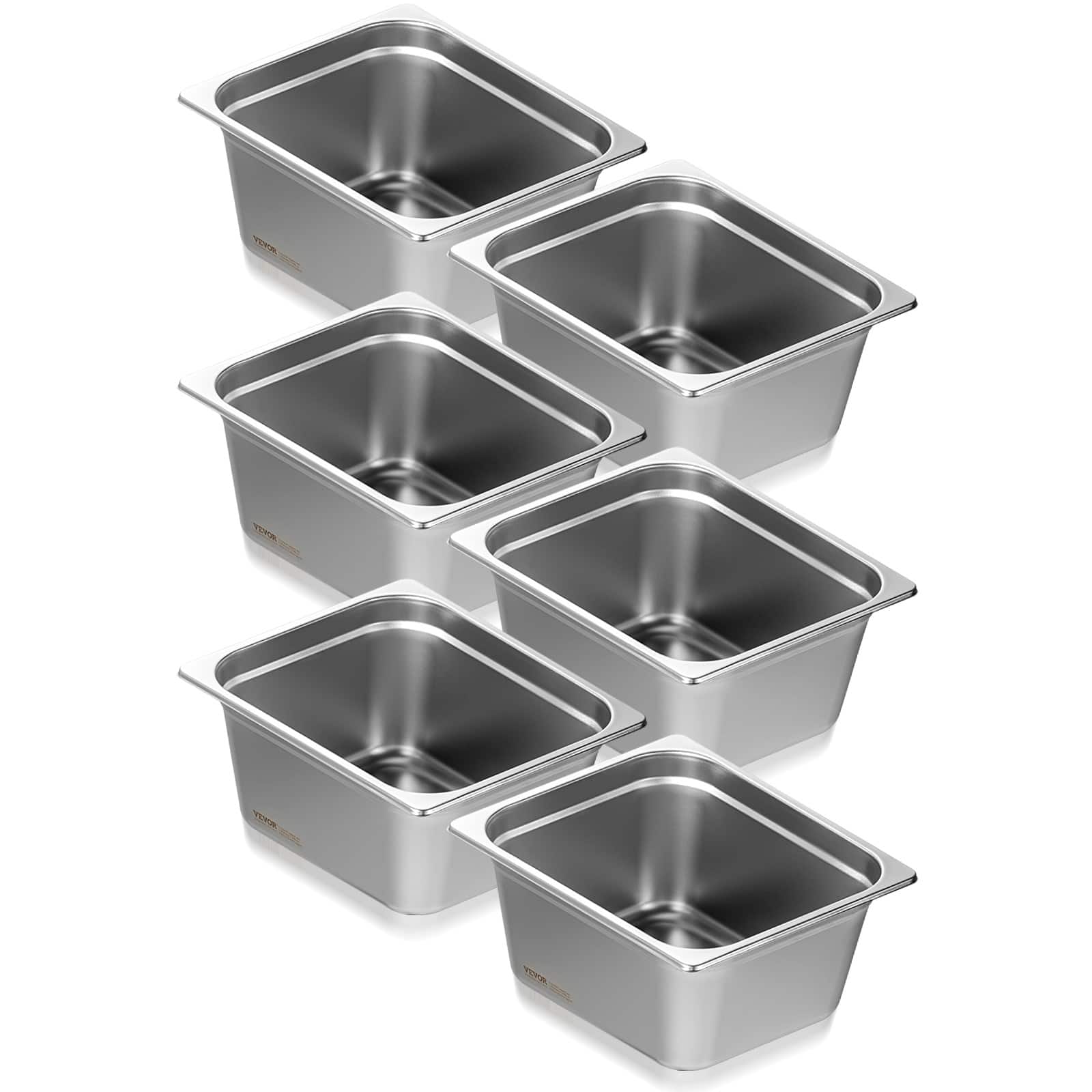 VEVOR - 6 Pack Hotel Pans, 1/2 Size Anti-Jam Steam Pan, 0.8mm Thick Stainless Steel Restaurant Steam Table Pan - Stainless steel color