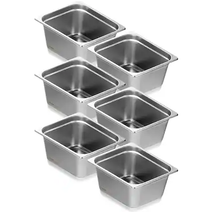 Front. VEVOR - 6 Pack Hotel Pans, 1/2 Size Anti-Jam Steam Pan, 0.8mm Thick Stainless Steel Restaurant Steam Table Pan - Stainless steel color.