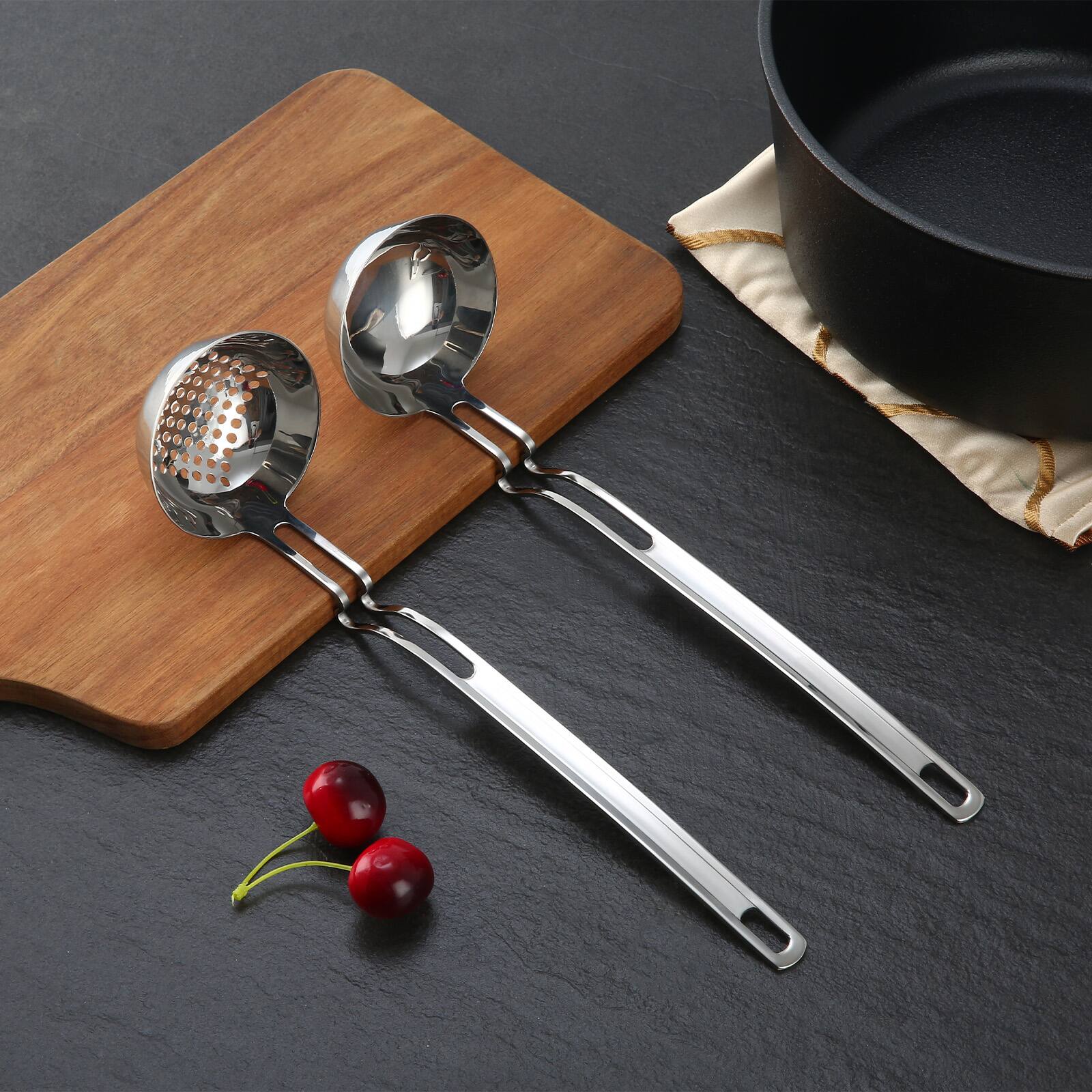 Back. KITCHENTREND - KitchenTrend 2Pcs Ladle and Skimmer Serving Spoon Strainer Spoon For Kitchen Home Use Large Capacity Wall Mounted.