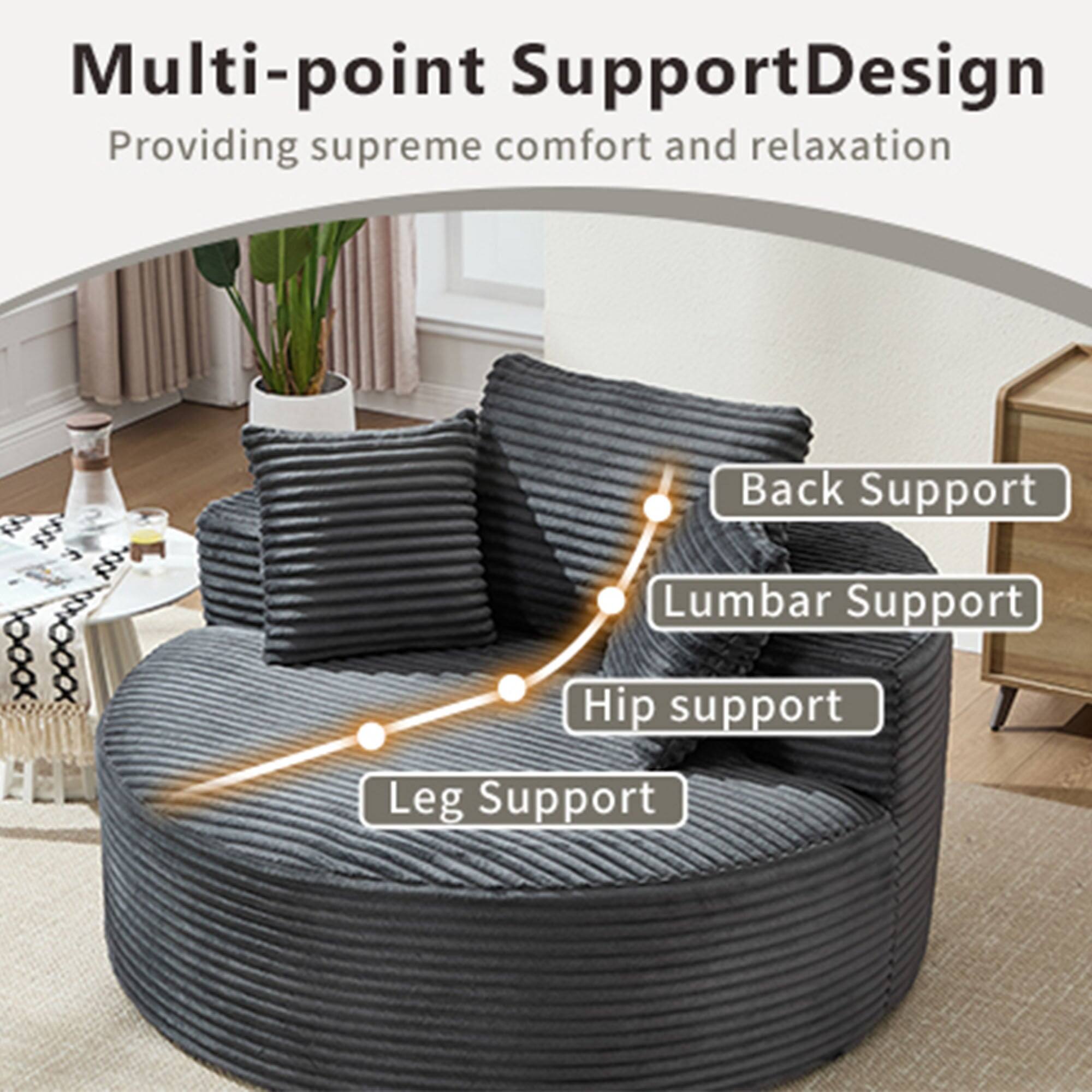 Multi-point Support Design  
Providing supreme comfort and relaxation  

- Back Support  
- Lumbar Support  
- Hip Support  
- Leg Support