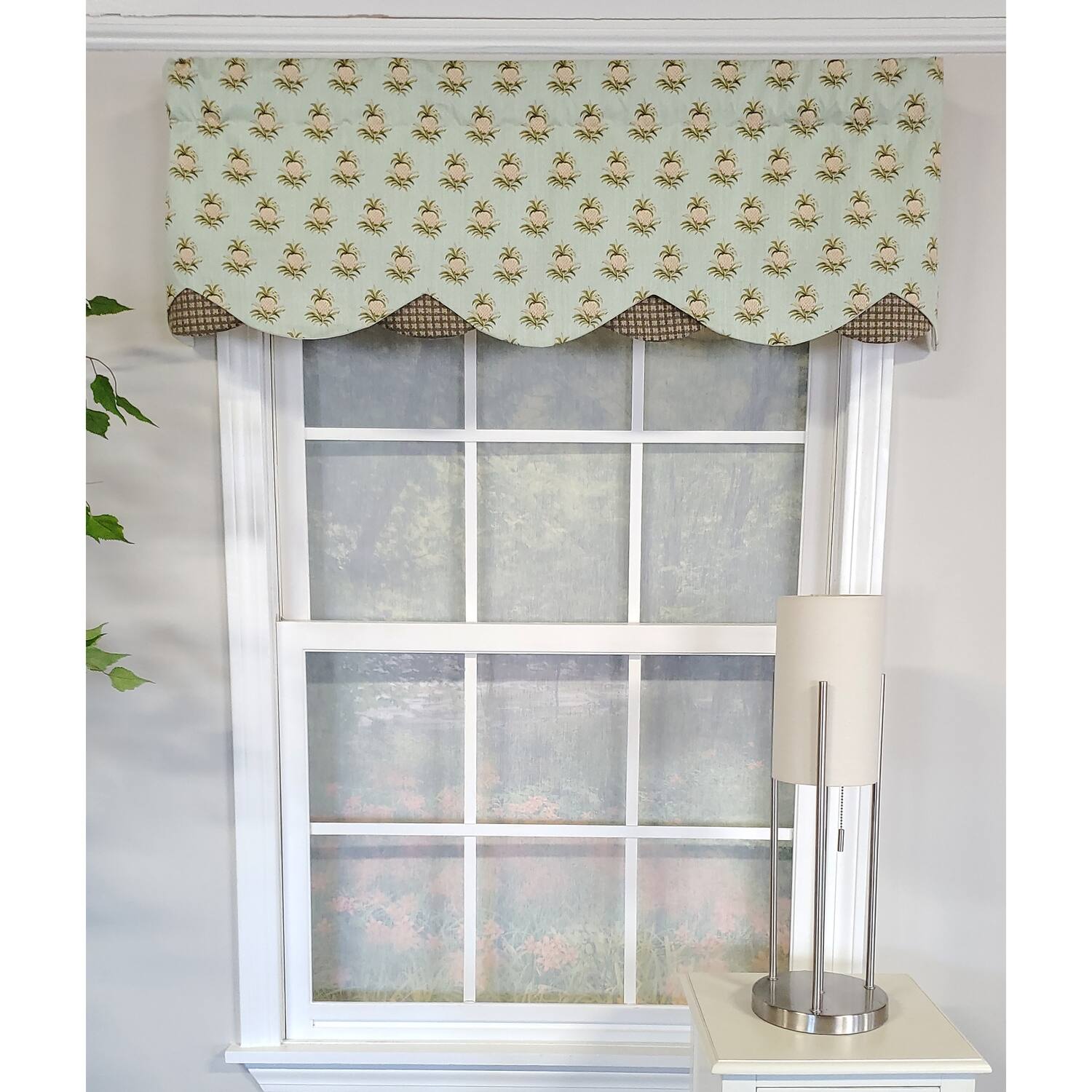 Angle. RLF Home - RLF Home 3" Rod Pocket High Quality Fabric Pineapple Field Petticoat Valance for Windows 50" x 15" Spa - Spa.