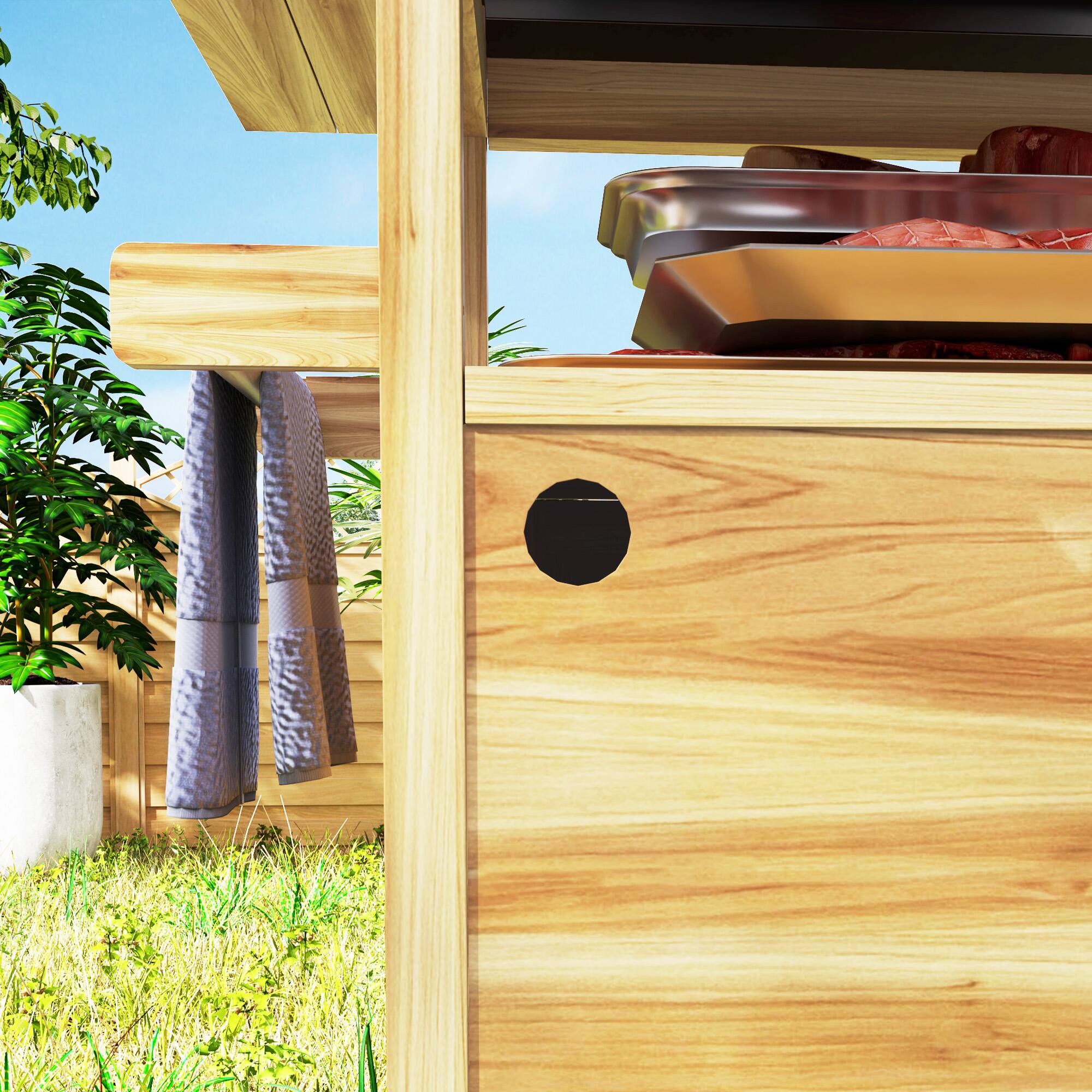 Alt View 8. Outsunny - Outdoor Grill Cart with Wheels and Storage, Solid Wood Outdoor Kitchen Island with Stainless Steel Top - Natural Wood.