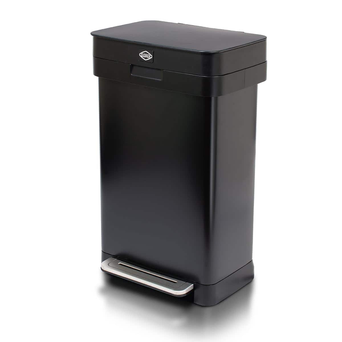 Clorox - Trash Can, 13 Gallon Stainless Steel Garbage Bin with Wide Step, Black - Black/Silver