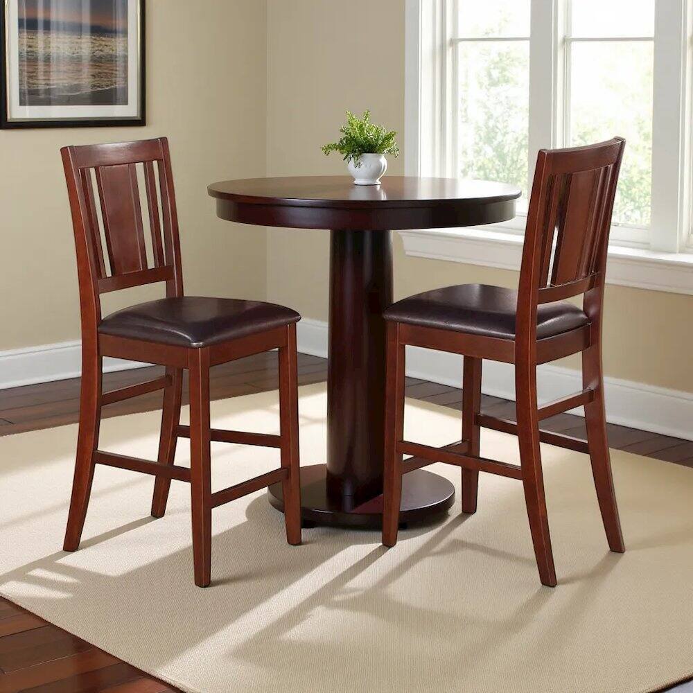 Left. FurniFact - Elegant Wooden Bar Stools – Counter Height Chairs with Back - Mahogany.