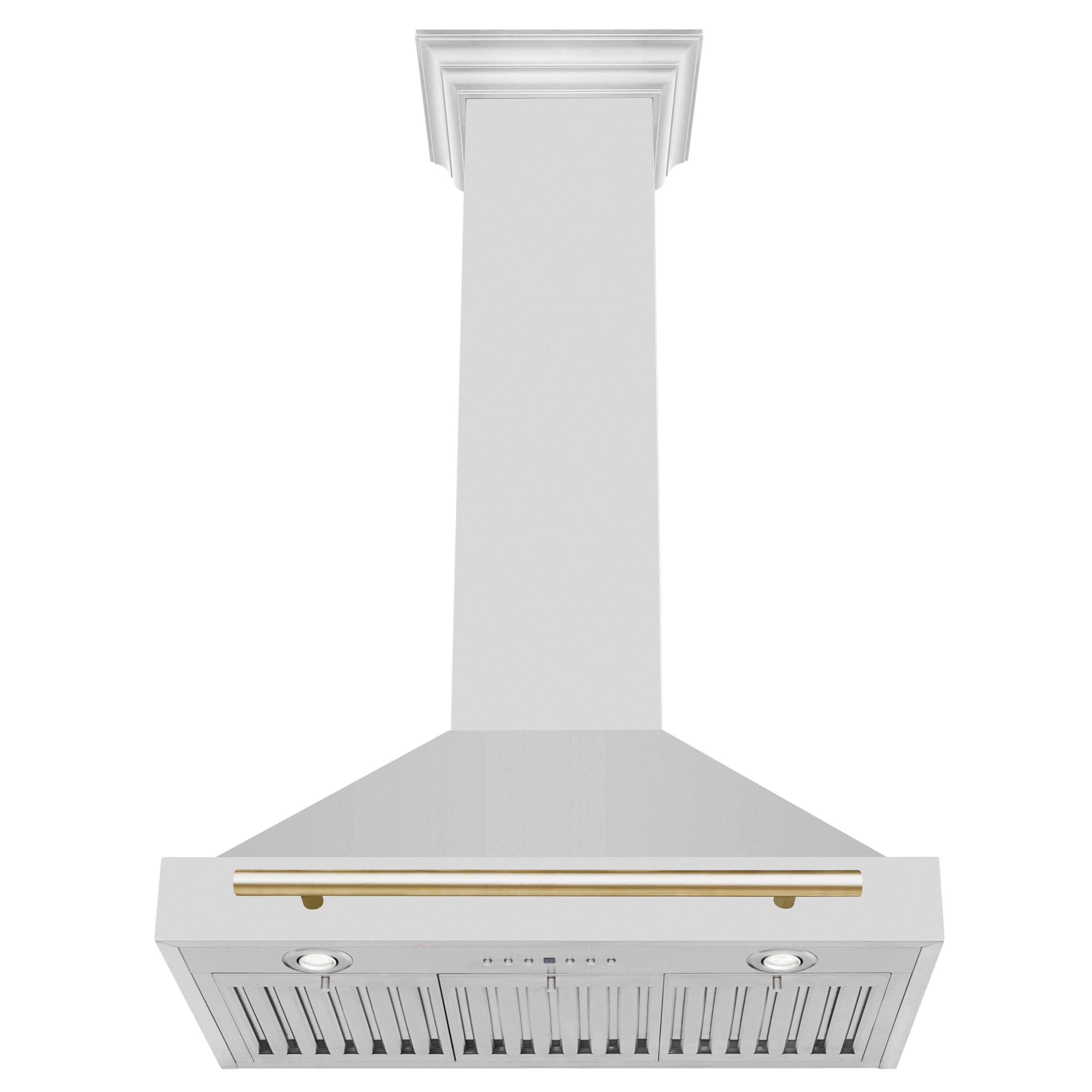 Back. ZLINE - 30 in. Autograph Edition Convertible Stainless Steel Range Hood with Stainless Steel Shell and Polished Gold Accents - Stainless steel.