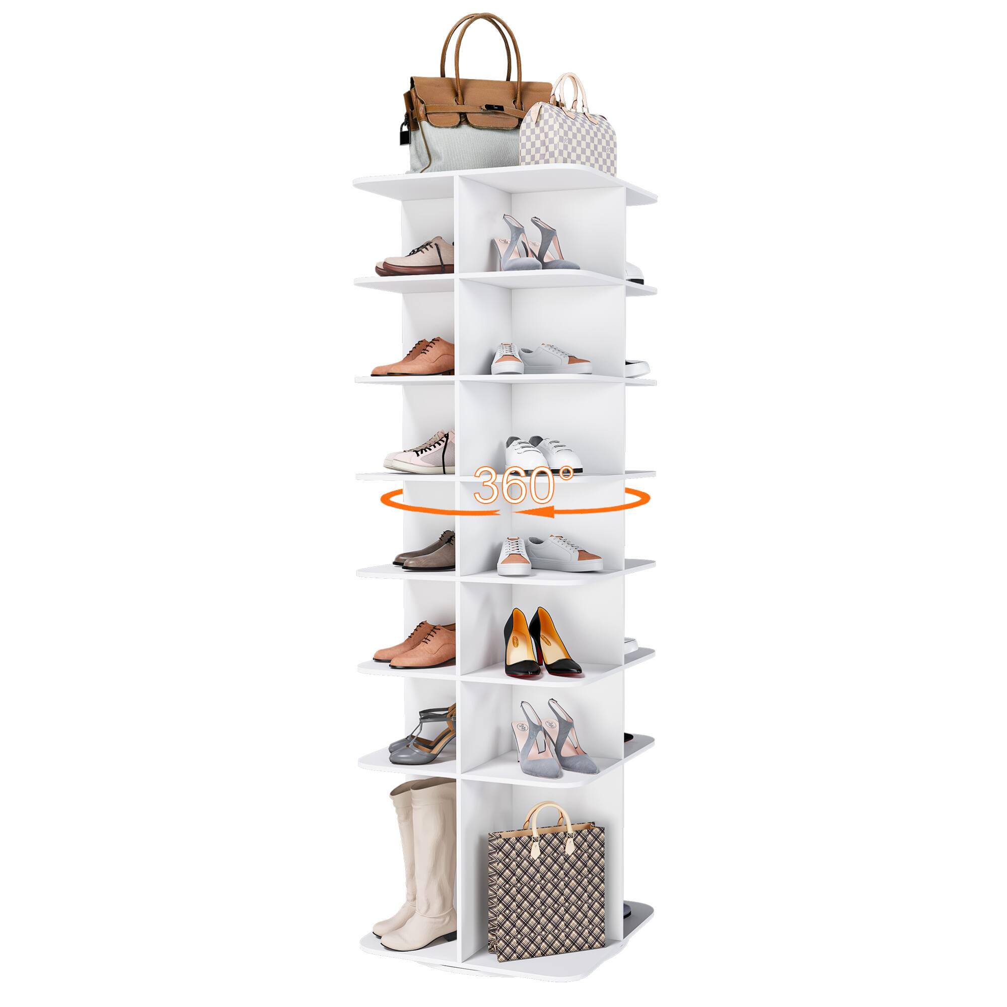 Alt View 7. GOODSILO - 7-Tier Rotating Shoe Organizer Tower with High Bottom Design for Compact Storage Fits Up to 28 Pairs - White.