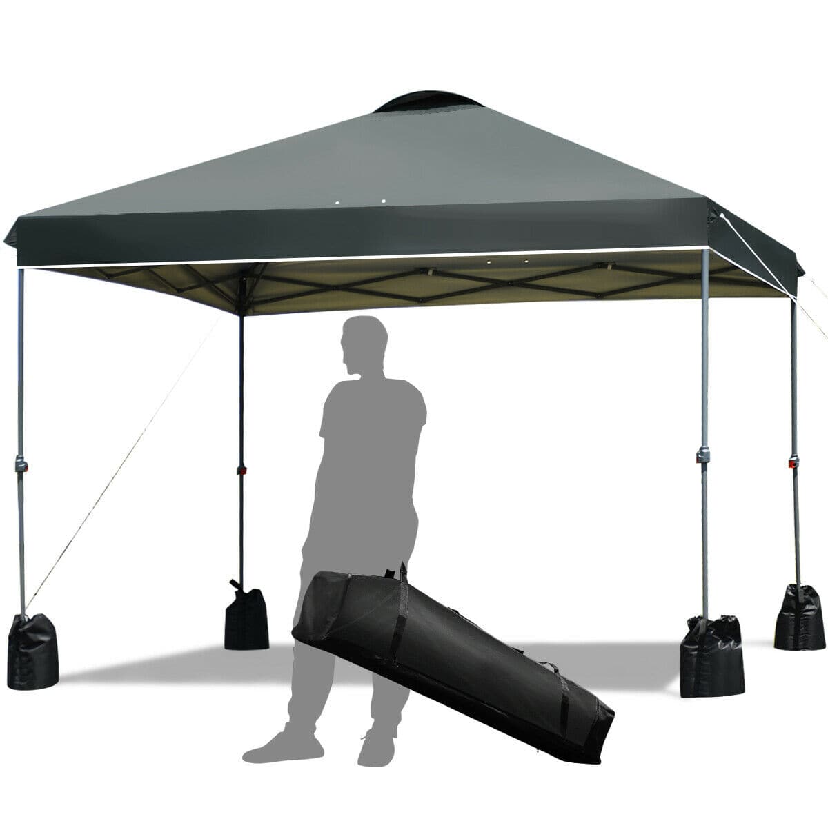 Gymax - 10x10 FT Pop up Canopy Tent Wheeled Carry Bag 4 Canopy Sand Bag Grey - Gray