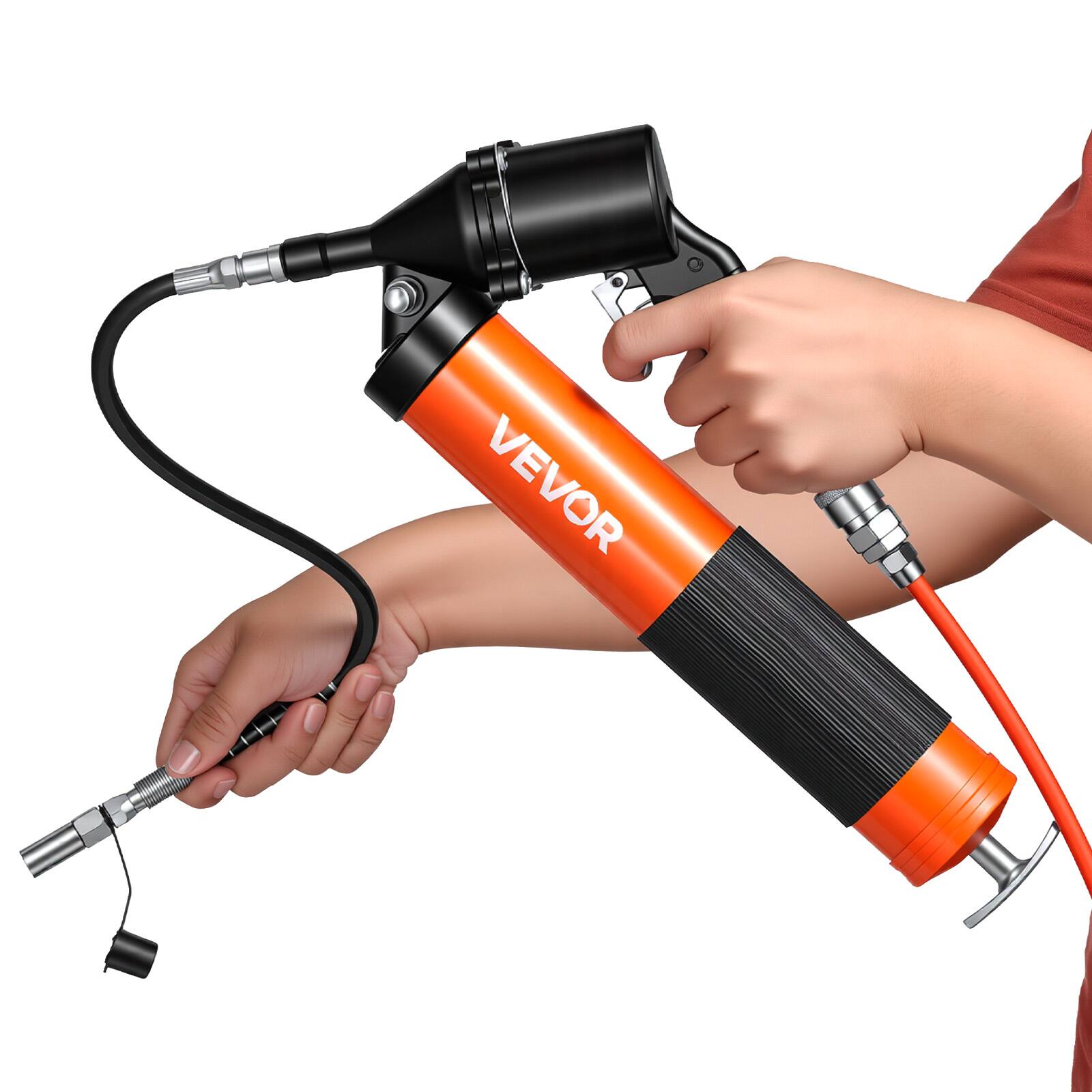 Alt View 5. VEVOR - Grease Gun, Continuous Cycle Heavy Duty 6000 PSI High Pressure, Pistol Grip Grease Gun Kit with 14 oz Capacity - Orange.