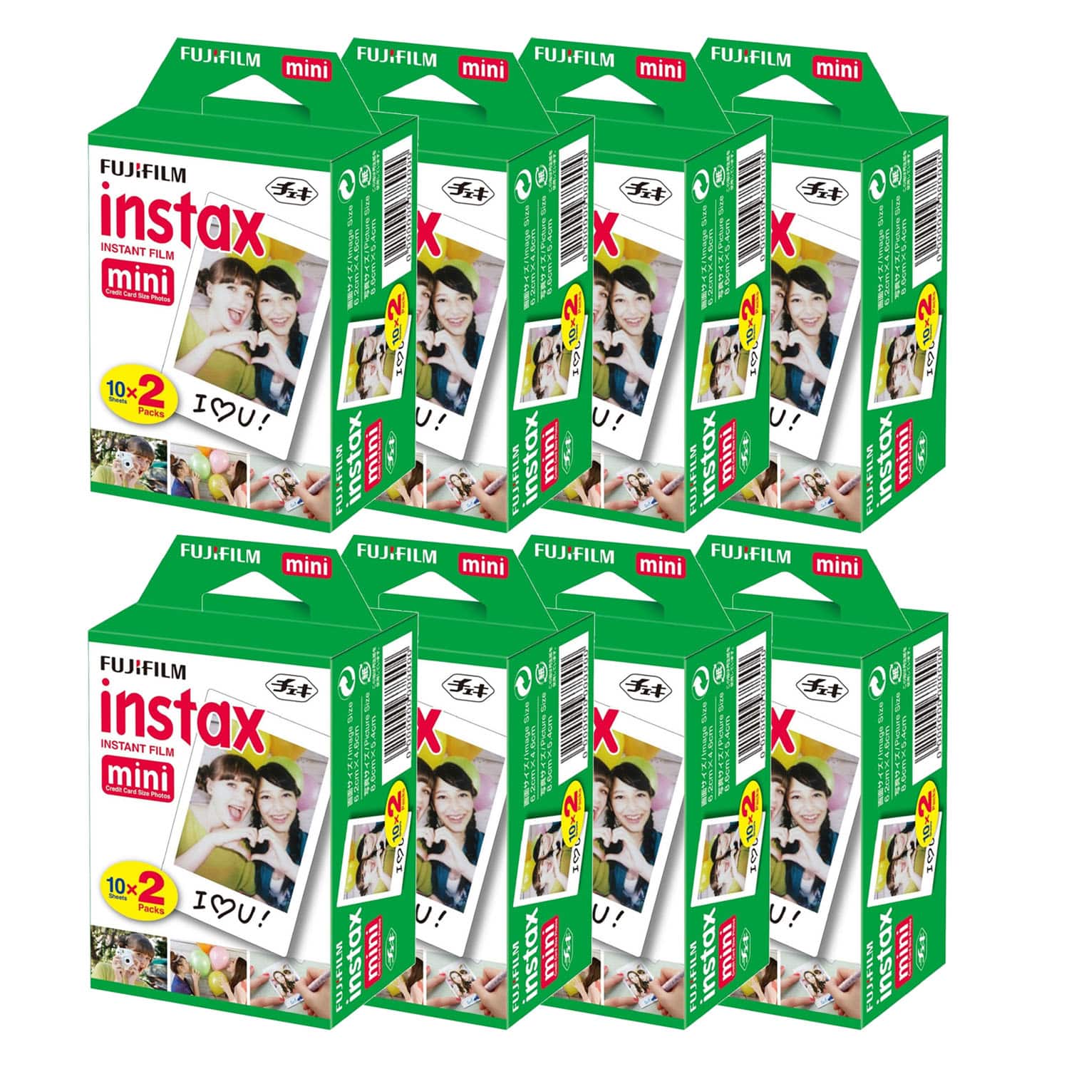 Fujifilm - 2x10 Film Mini Instax Film Pack - 8 Packs - 160 Exposures