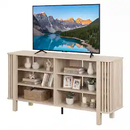 Gymax - 59'' TV Stand for TVs Up to 55'' w/ Adjustable Shelves 5 Legs for Living Room - Natural