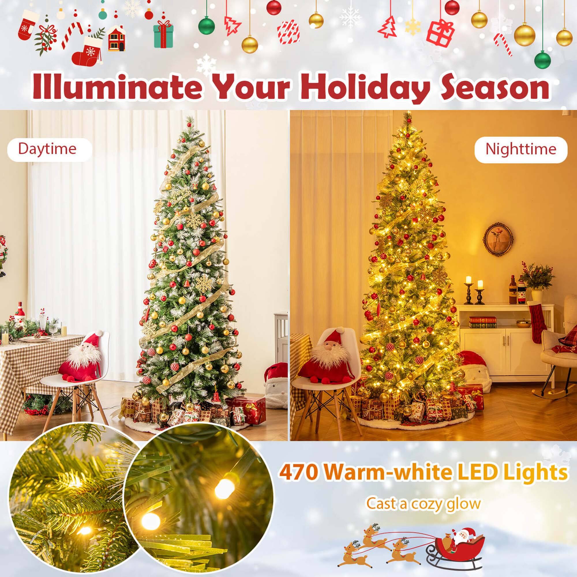 Illuminate Your Holiday Season Daytime Nighttime 470 Warm-white LED Lights Cast a cozy glow