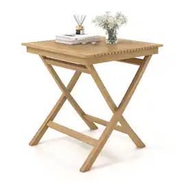 Gymax - 27.5'' Bistro Table w/ Slatted Tabletop Sturdy Wood Frame & Thickened Top Patio - Natural