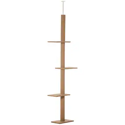 Front. TinyHomie - Floor-to-Ceiling Cat Tree Cat Climbing Tower with Sisal-Covered Scratching Posts Natural Cat Tree Activity Center - Brown.