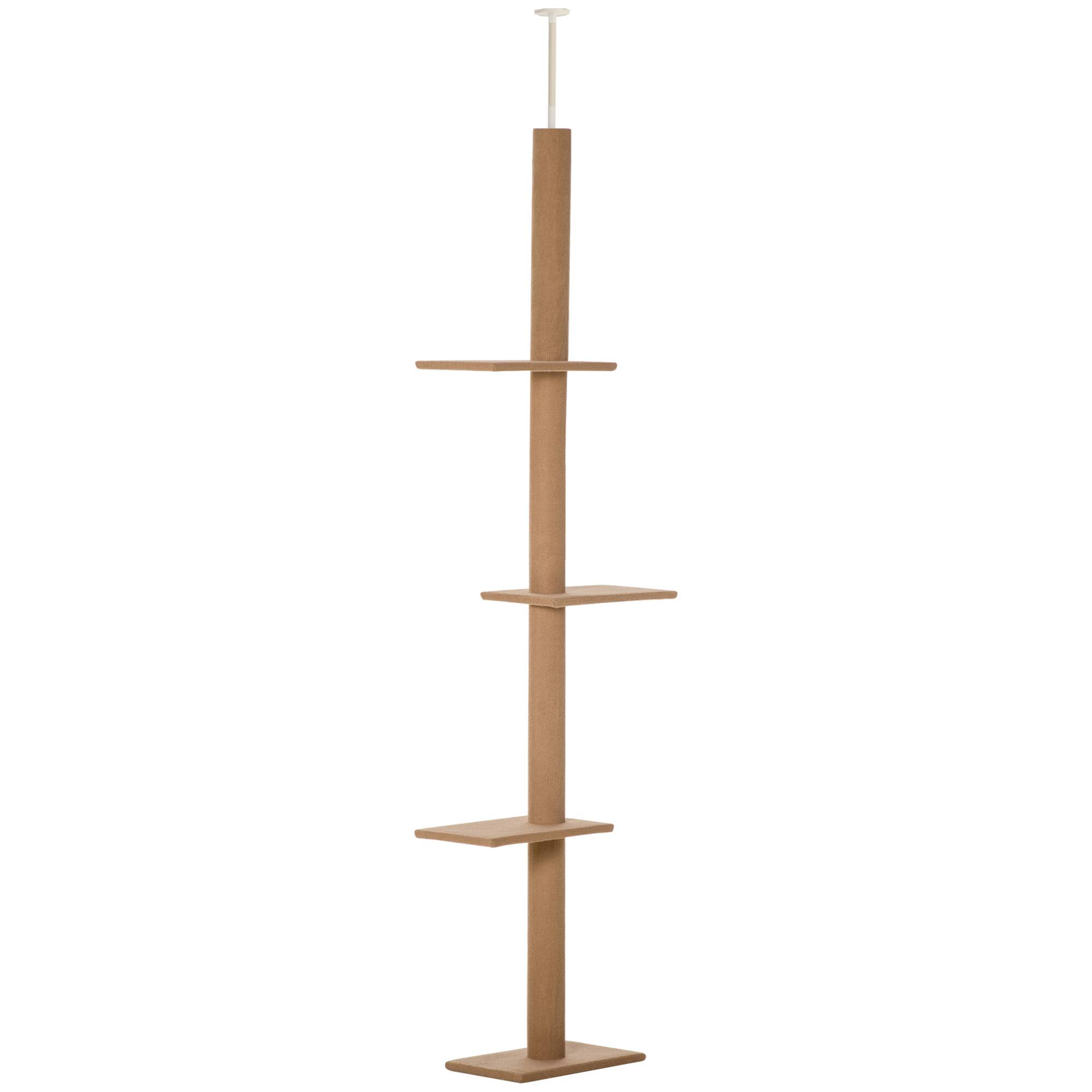 Front. TinyHomie - Floor-to-Ceiling Cat Tree Cat Climbing Tower with Sisal-Covered Scratching Posts Natural Cat Tree Activity Center - Brown.