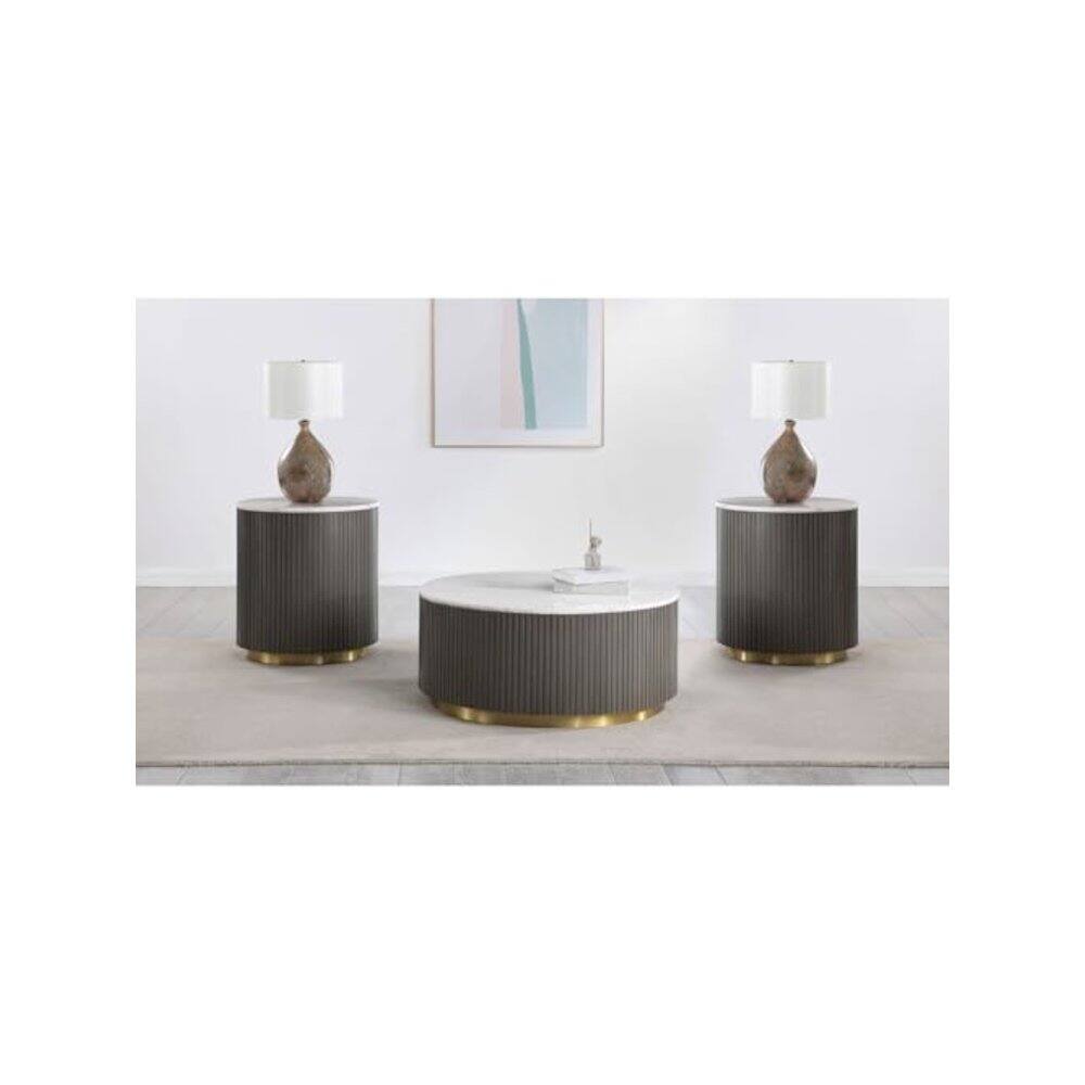 Back. Coaster Co. of America - Jason 3-piece Round Marble Coffee and End Table Set White - White Marble.