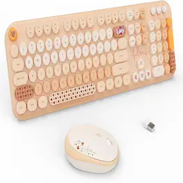 MOSZAR LLC - Wireless Keyboard and Mouse Combo - 2.4G Full-Sized Cute Colorful Retro - Orange