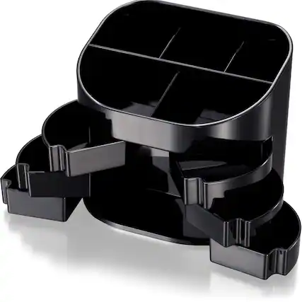 Front. Officemate - Officemate Double Supply Desktop Organizer 11 Compartment 4.50" x 5" x 3.75" Desktop Non skid Base Black Plastic - Black.
