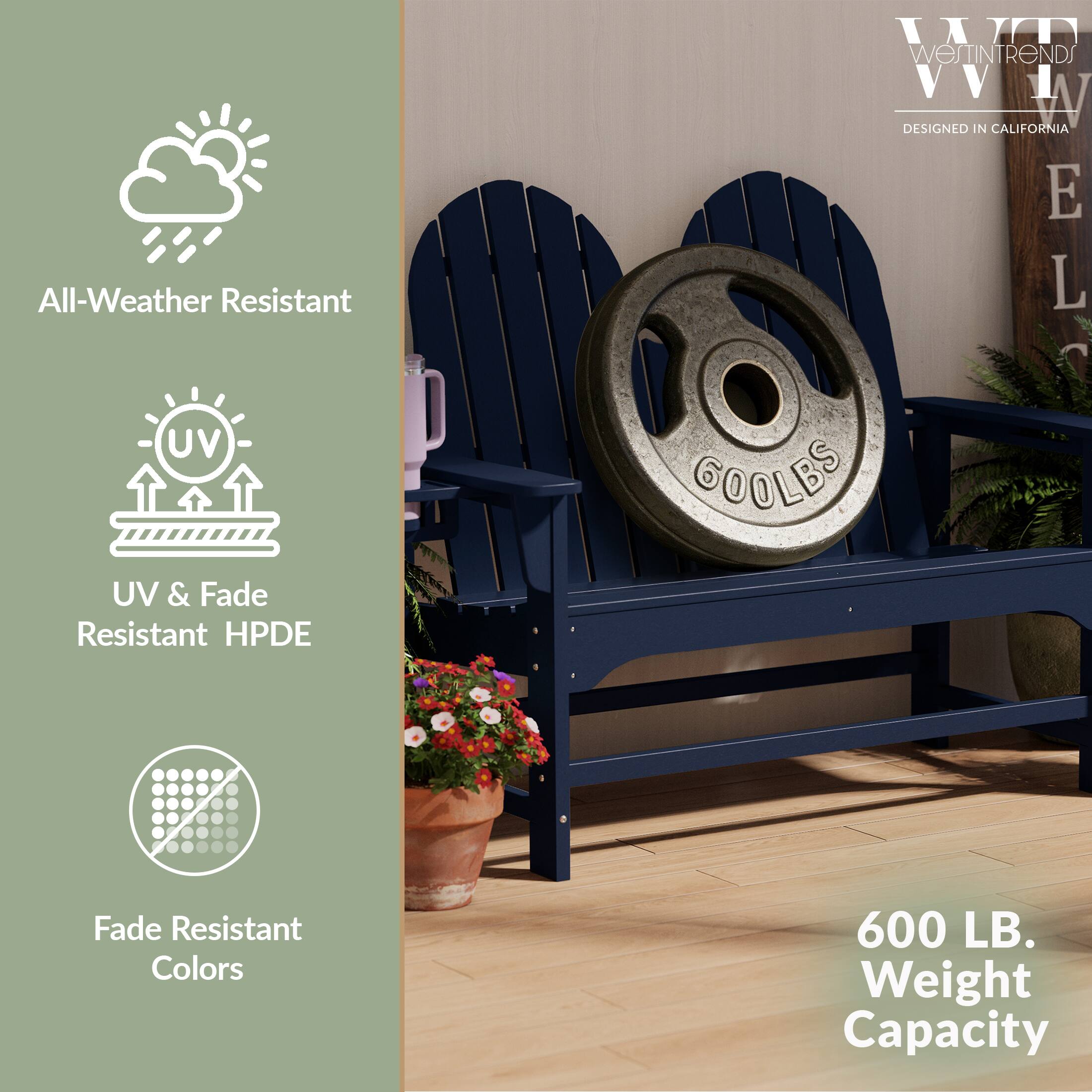 All-Weather Resistant  
WIN WESTINTRENDS VV 1  
DESIGNED IN CALIFORNIA  
UV & Fade Resistant HPDE  
Fade Resistant Colors  
600 LB. Weight Capacity