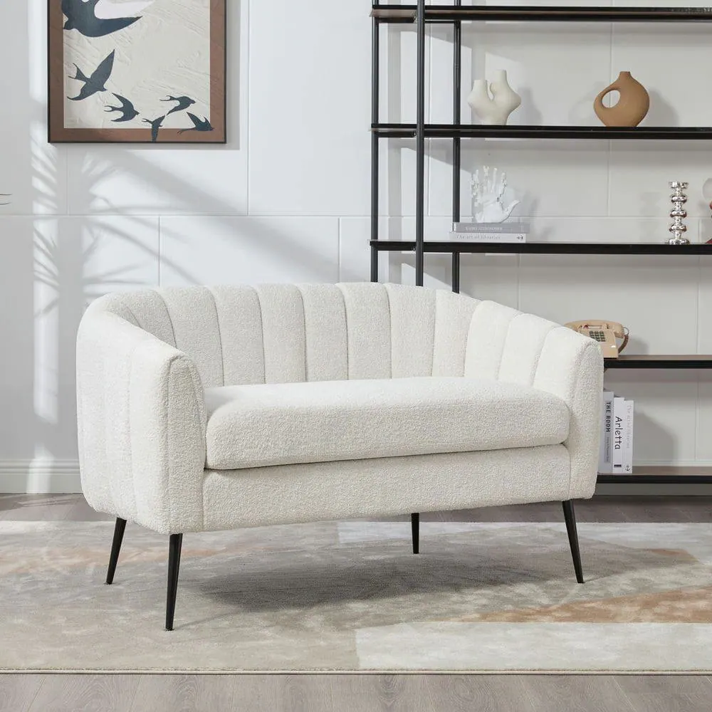 Alt View 6. Kadyn - 50.2'' Wide Upholstered Mini Loveseat Accent Couch, Modern Settee with Metal Legs, 2-Seater Sofa for Living Room, Ivory - White.