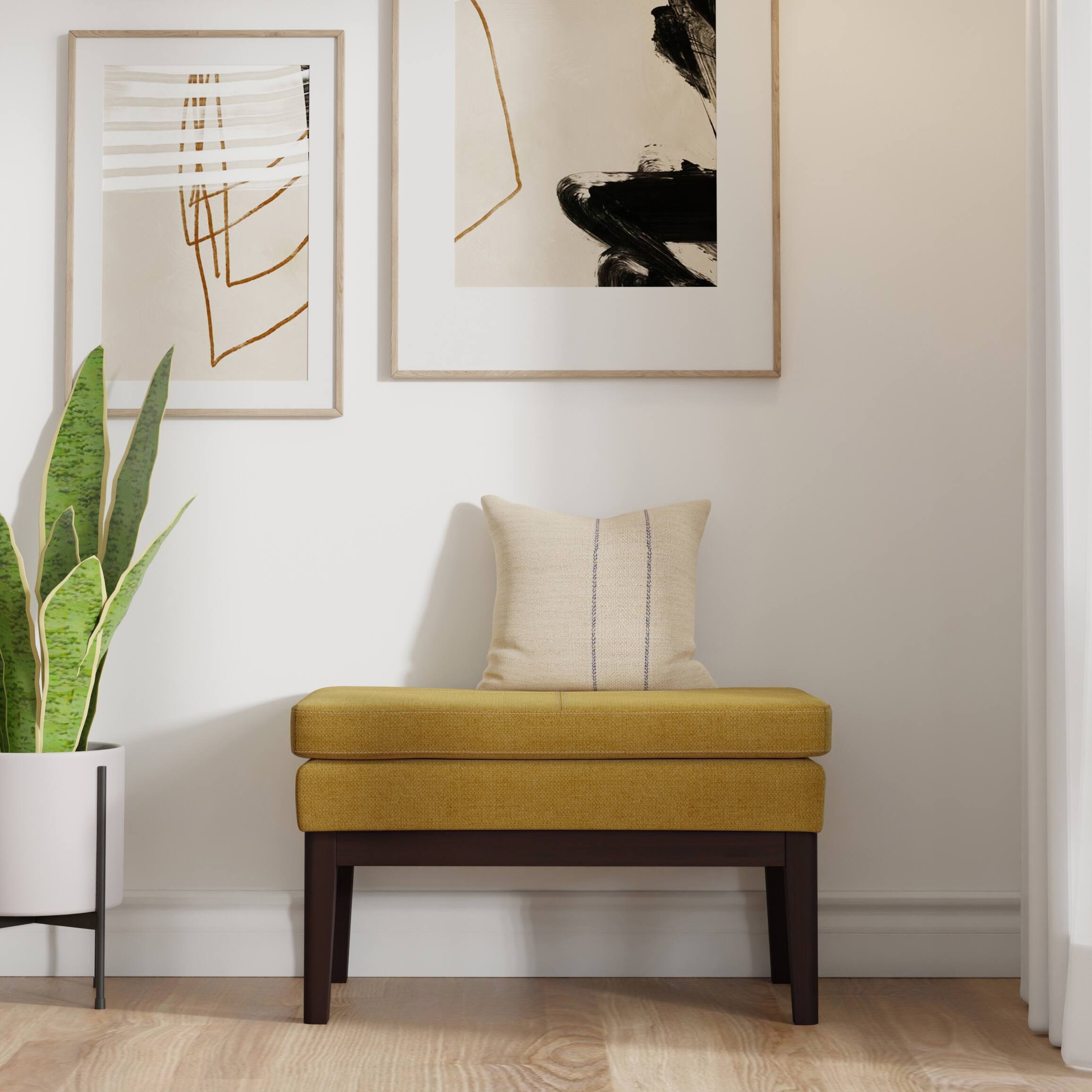 Angle. Simpli Home - Carlson Small Ottoman Bench in Marigold - Marigold.