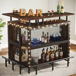 Tribesigns - 47.2-Inch L-Shaped Bar Table with 2-Tier Storage Shelves and Stemware Racks for Kitchen or Home Bar - Rustic Brown