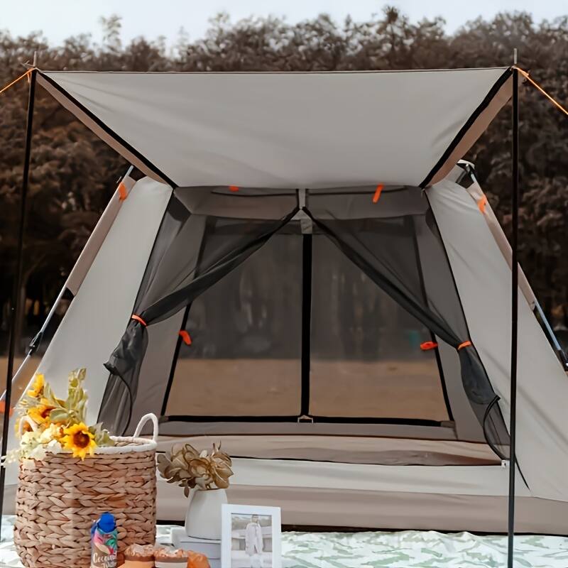 Back. APRILSOUL - Family Camping Tent Awning Quick Set Up Windproof All Season Mosquito Screen UV Protection - Beige.