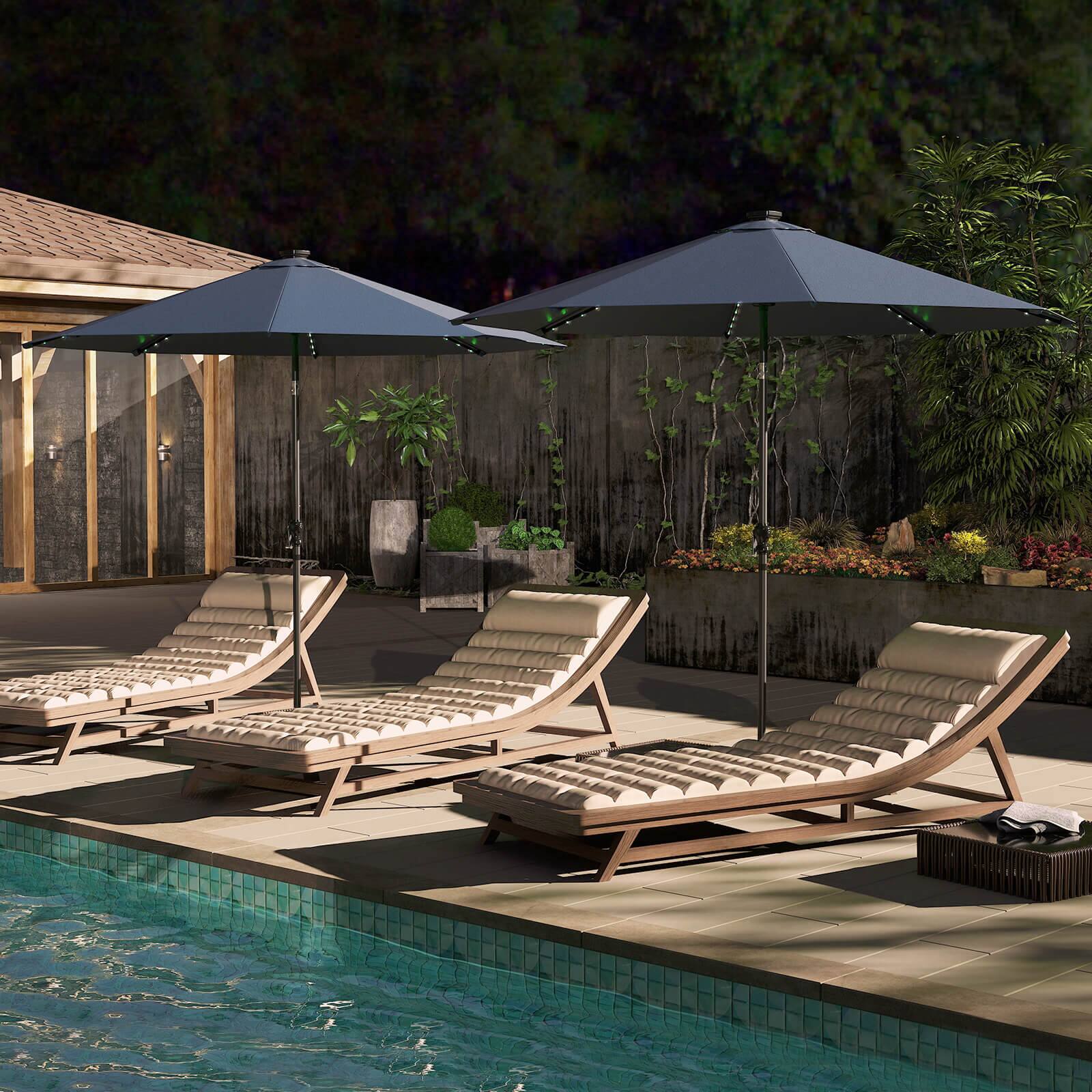 Alt View 3. Costway - Costway 10 FT Solar Patio Umbrella with 96 LED Lights 35° Adjustable Tilt Vented Top - Navy.